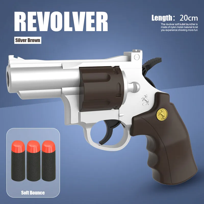 Automatic repeating revolver ejectable soft bullet toy gun