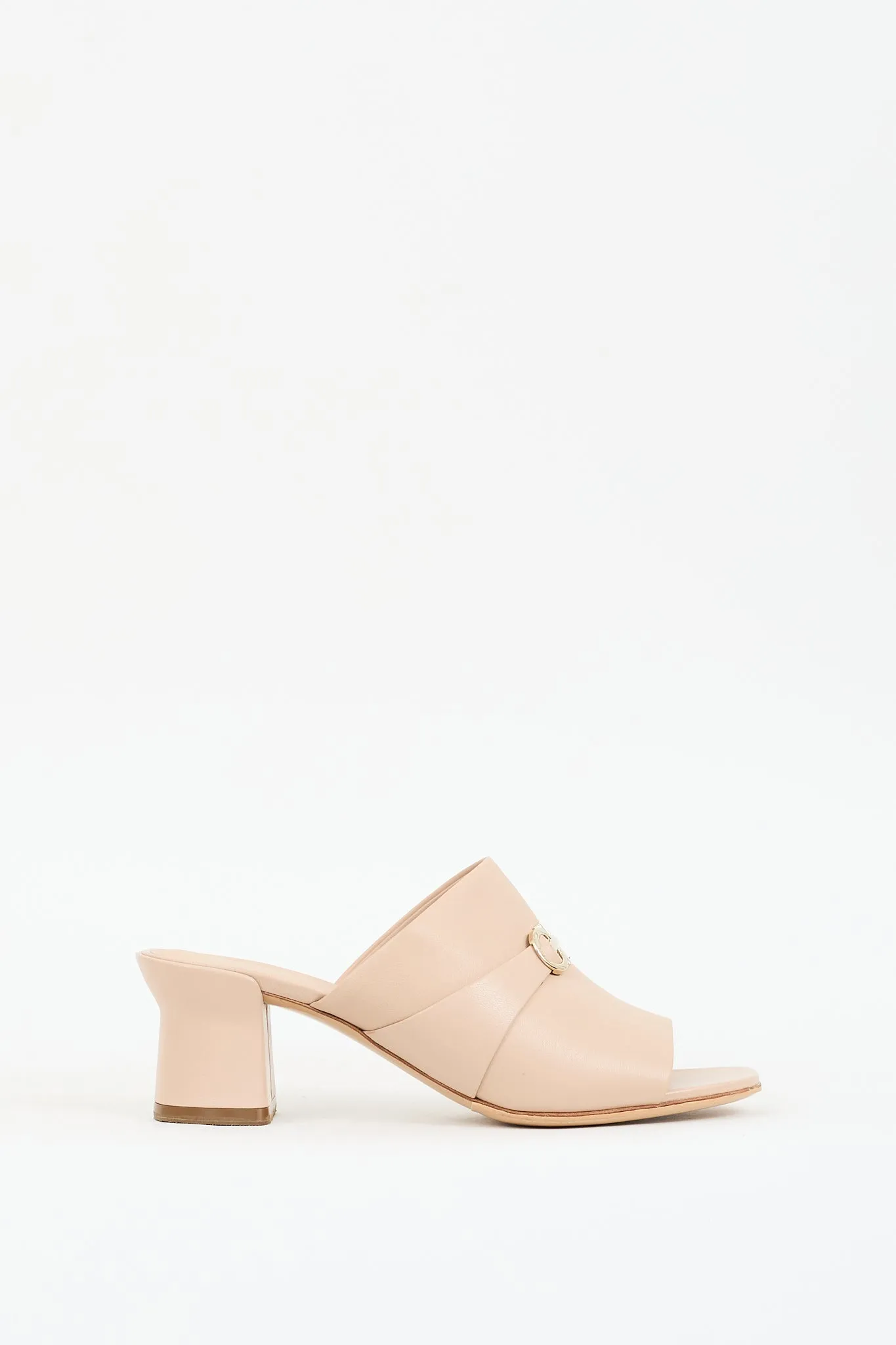 Beige Leather Gancini Mule
