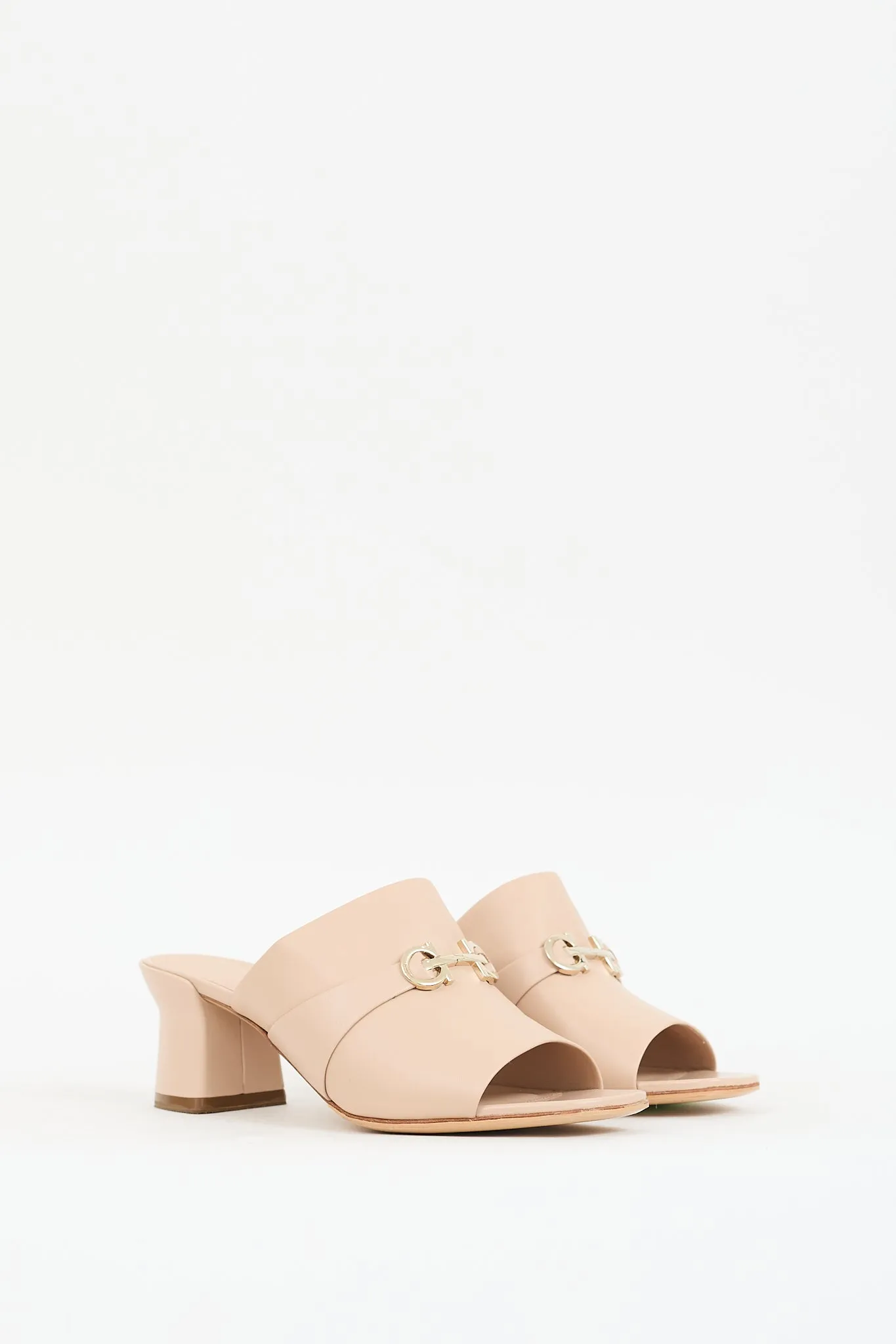Beige Leather Gancini Mule