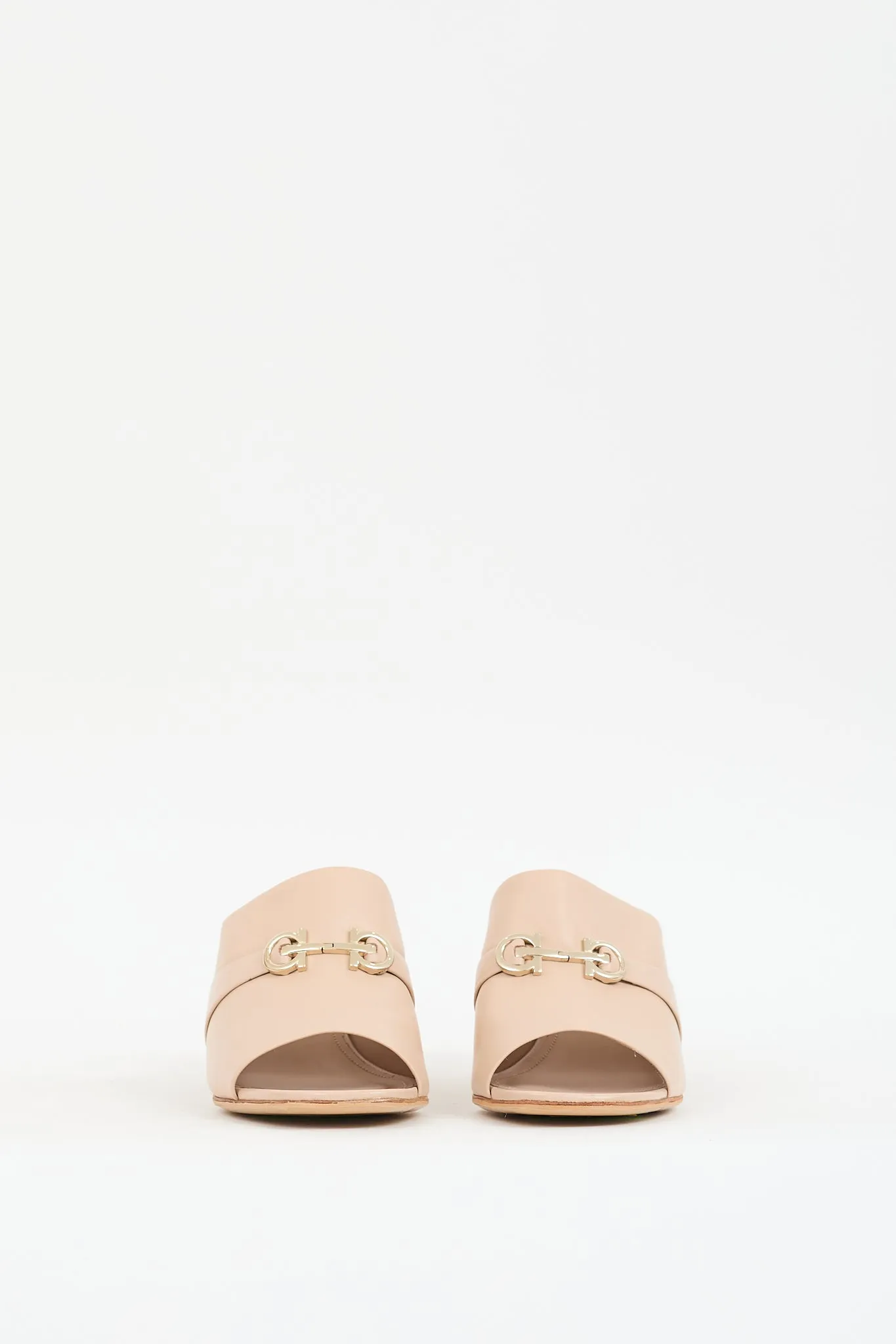 Beige Leather Gancini Mule