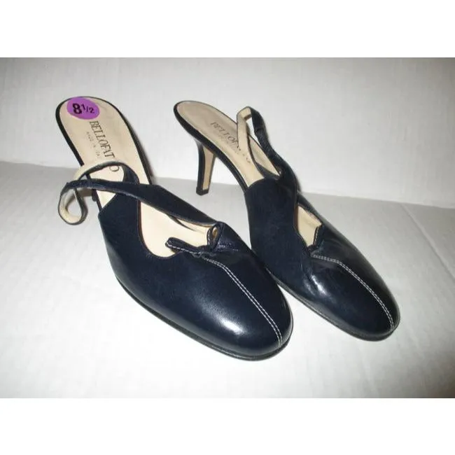Bellofatto Black Leather Slingback Olly Elastic Strap Pumps Size Us