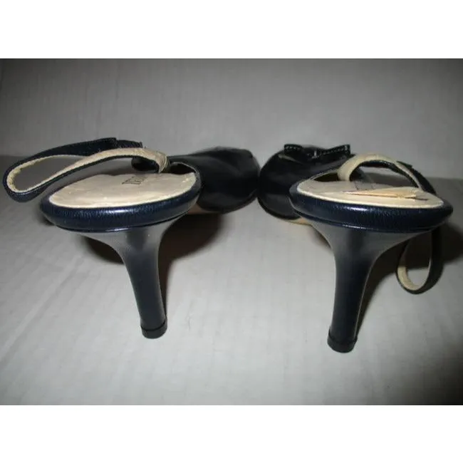 Bellofatto Black Leather Slingback Olly Elastic Strap Pumps Size Us