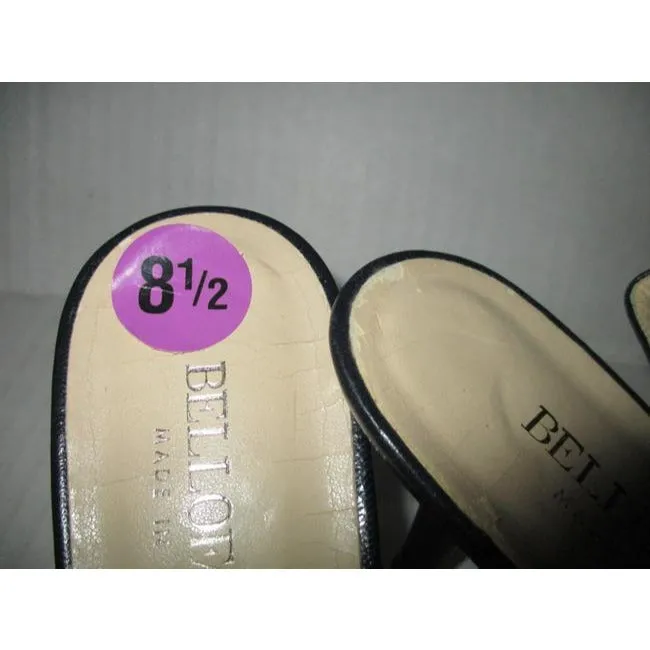 Bellofatto Black Leather Slingback Olly Elastic Strap Pumps Size Us