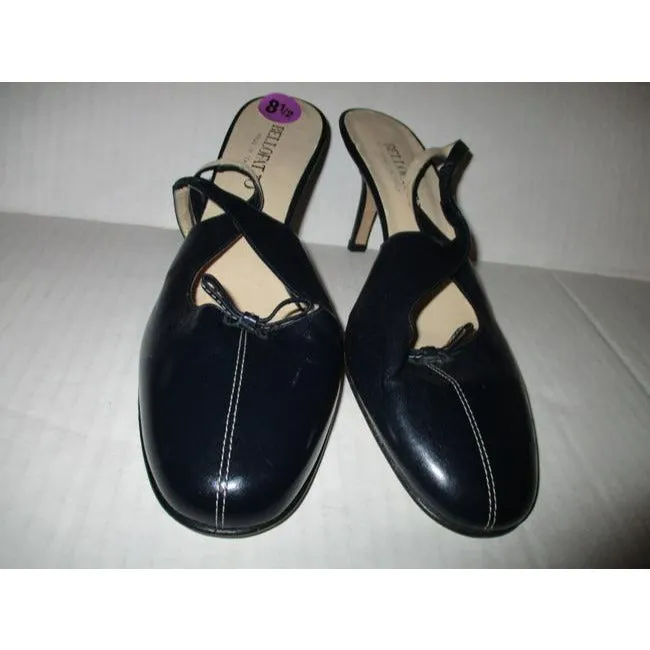 Bellofatto Black Leather Slingback Olly Elastic Strap Pumps Size Us
