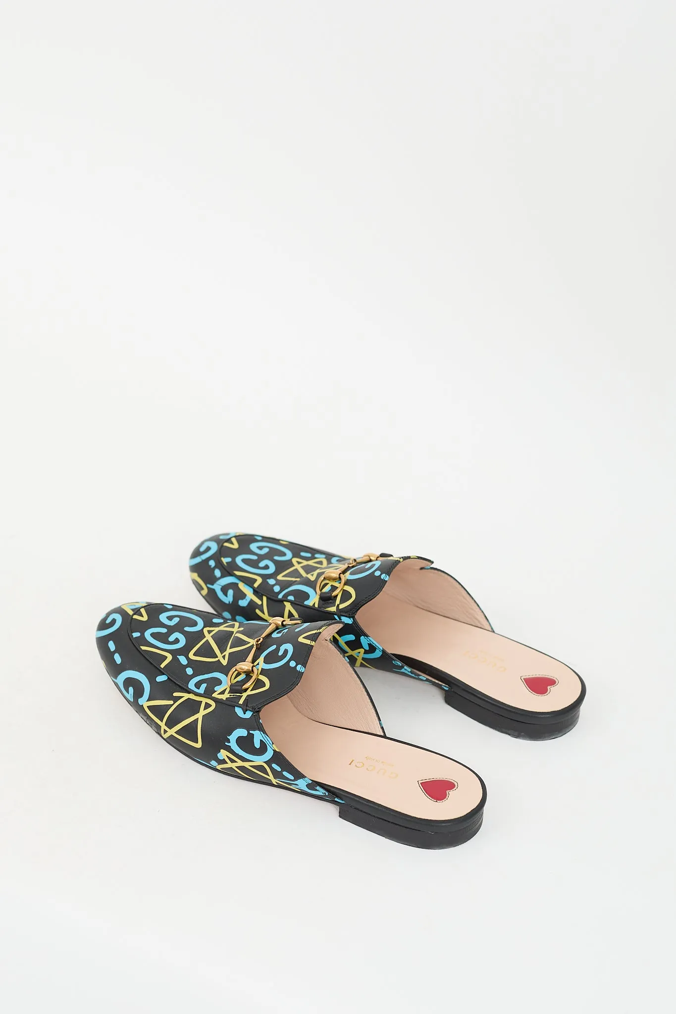 Black & Multi Leather Ghost Princetown Mule