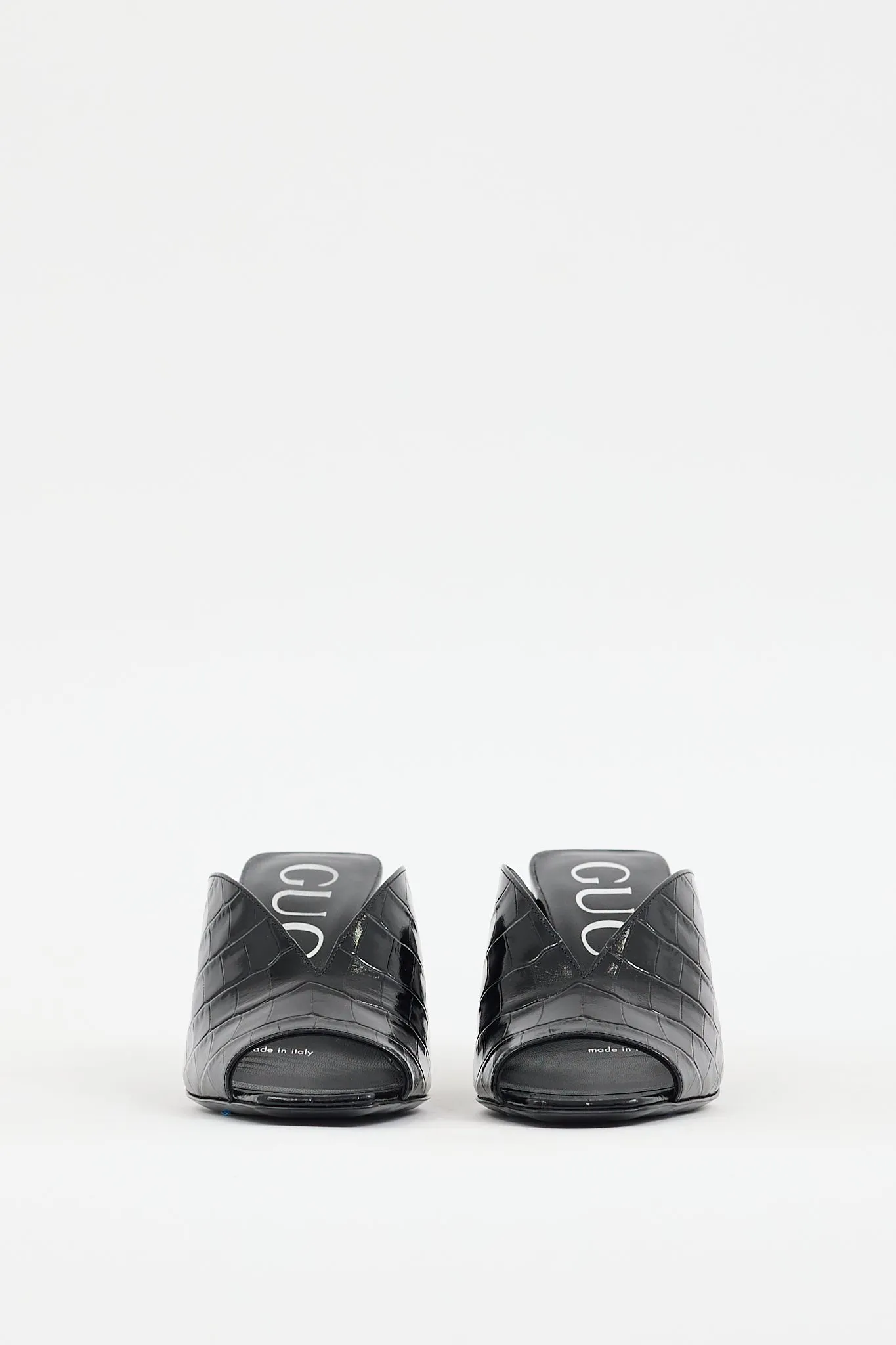 Black Embossed Leather Heeled Mule