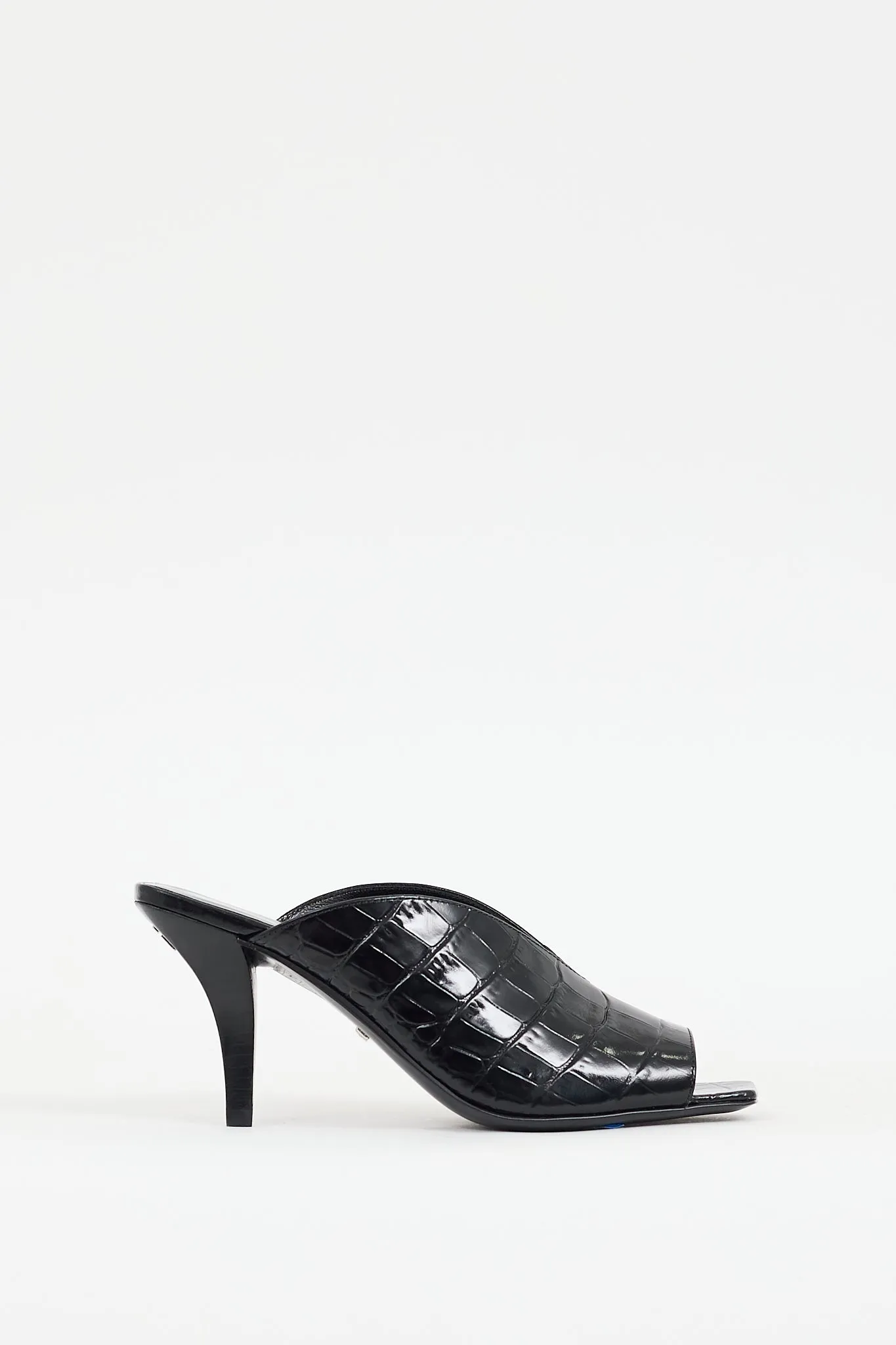 Black Embossed Leather Heeled Mule
