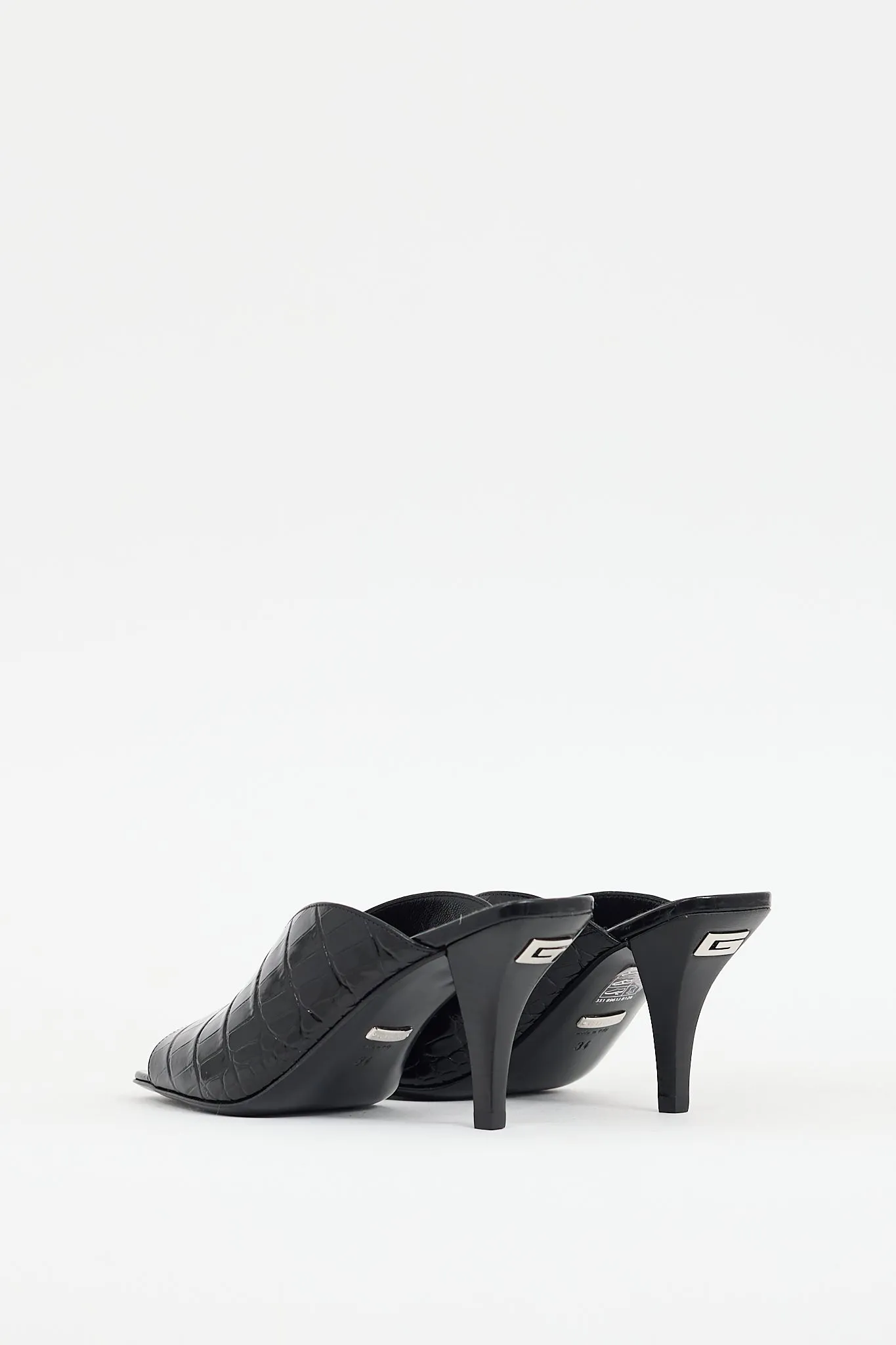Black Embossed Leather Heeled Mule