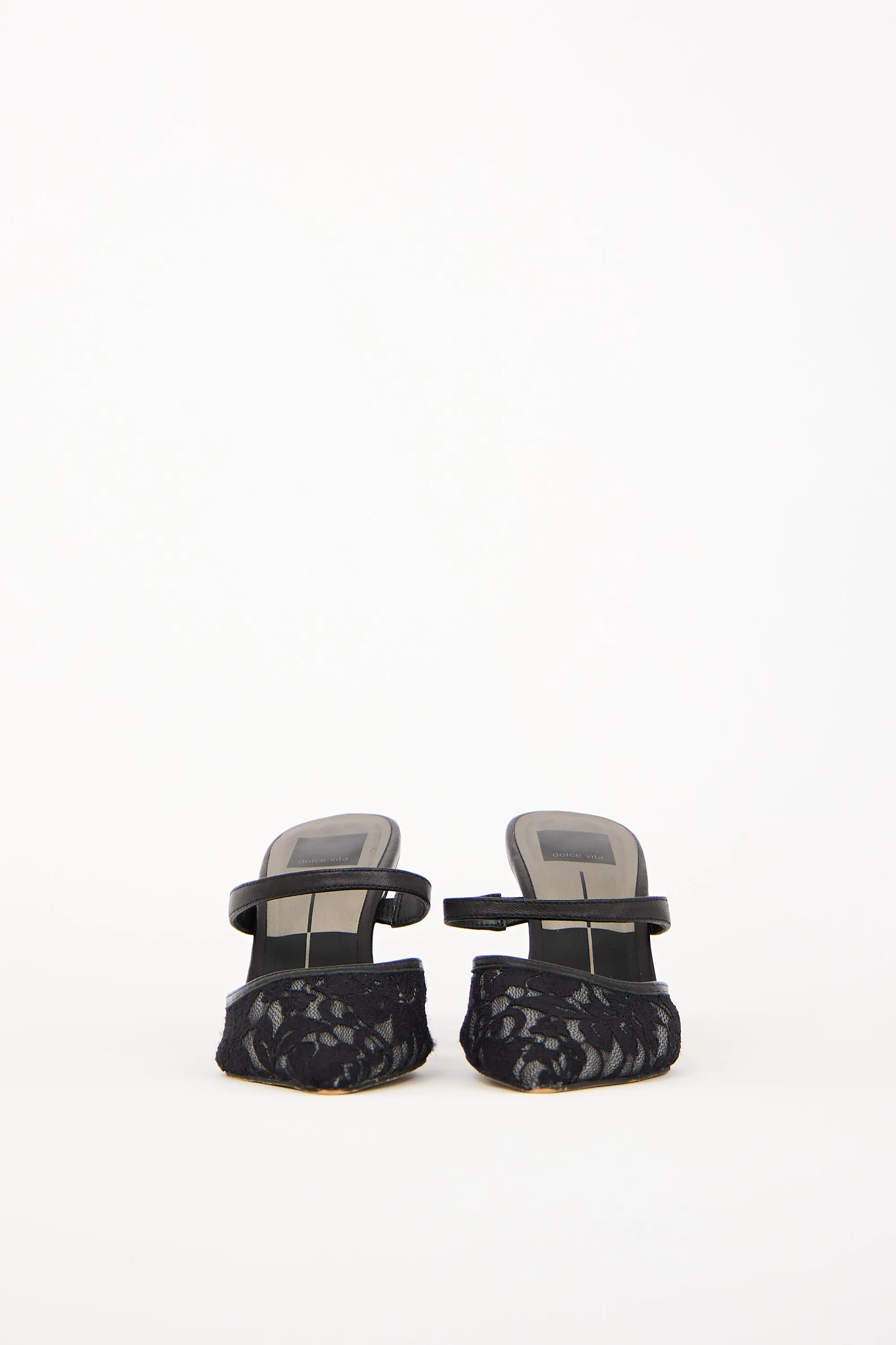 Black Lace & Leather Pointed Toe Mule