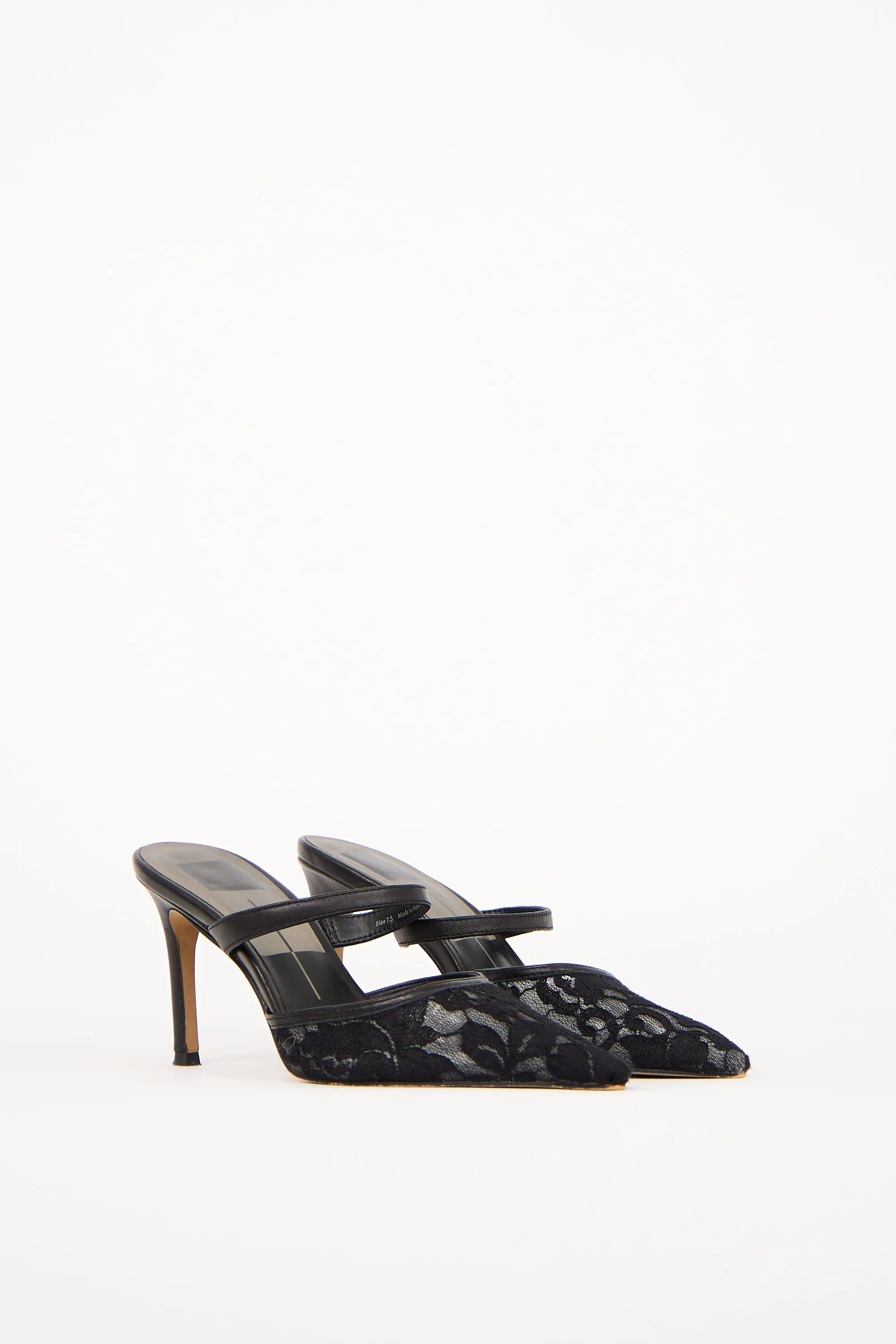 Black Lace & Leather Pointed Toe Mule