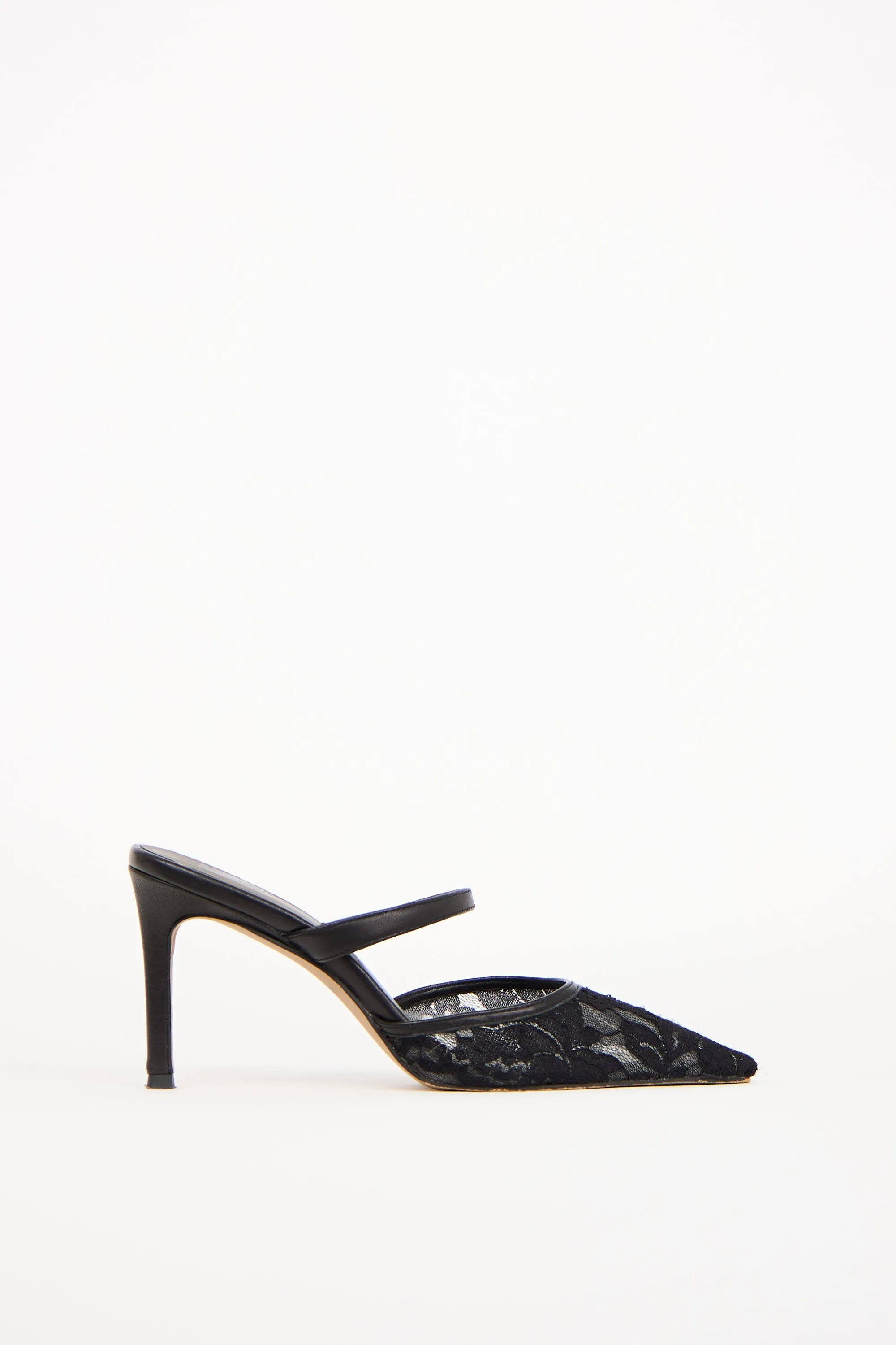 Black Lace & Leather Pointed Toe Mule