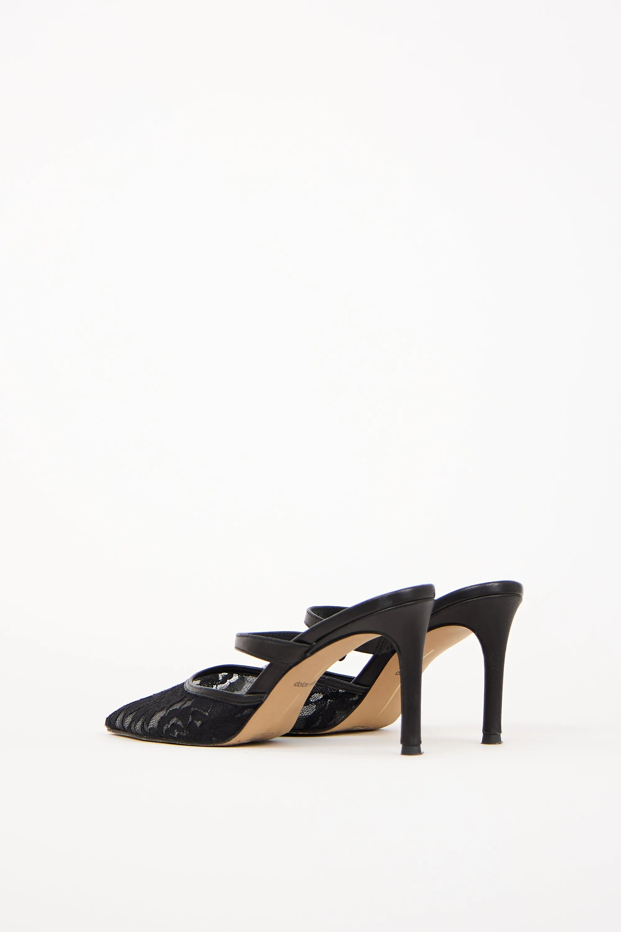 Black Lace & Leather Pointed Toe Mule