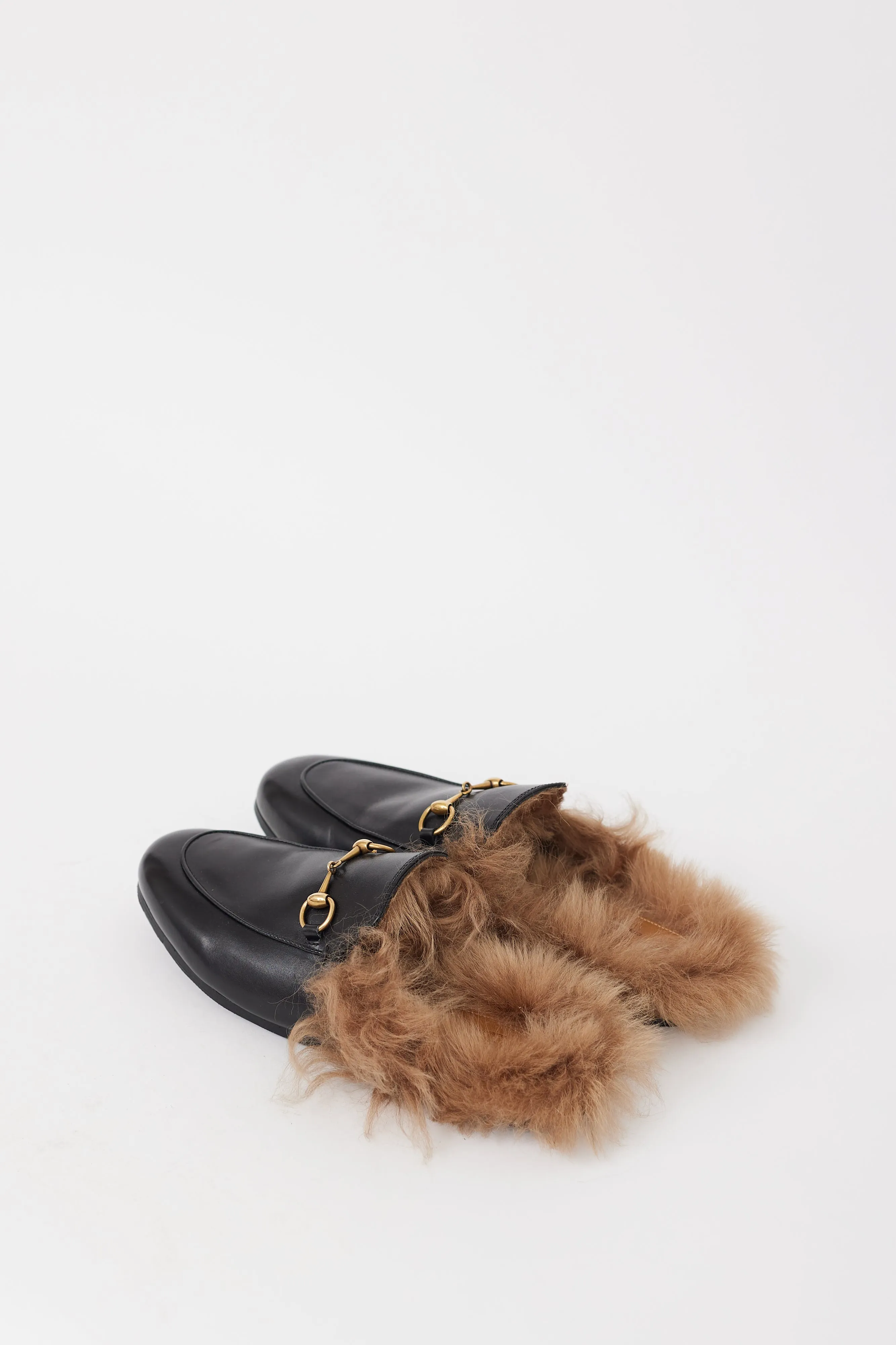 Black Leather & Fur Princetown Mule