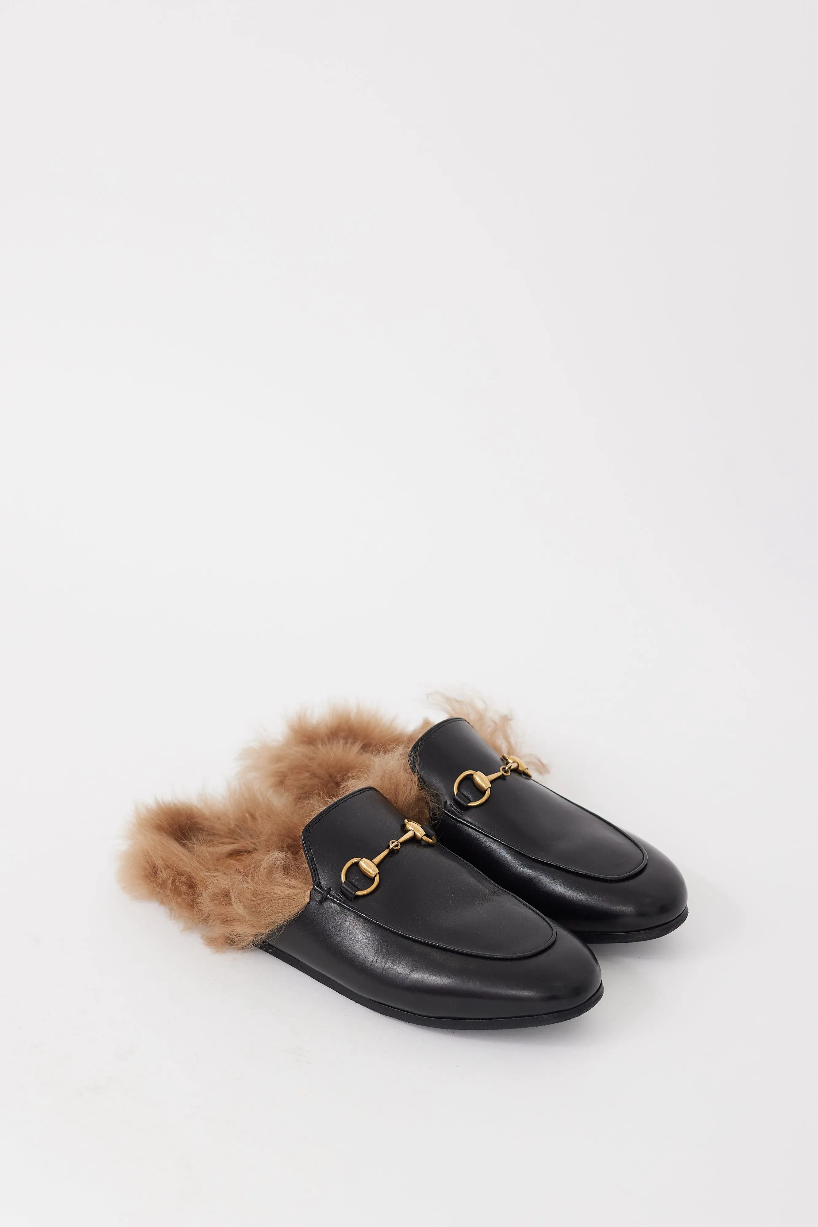 Black Leather & Fur Princetown Mule