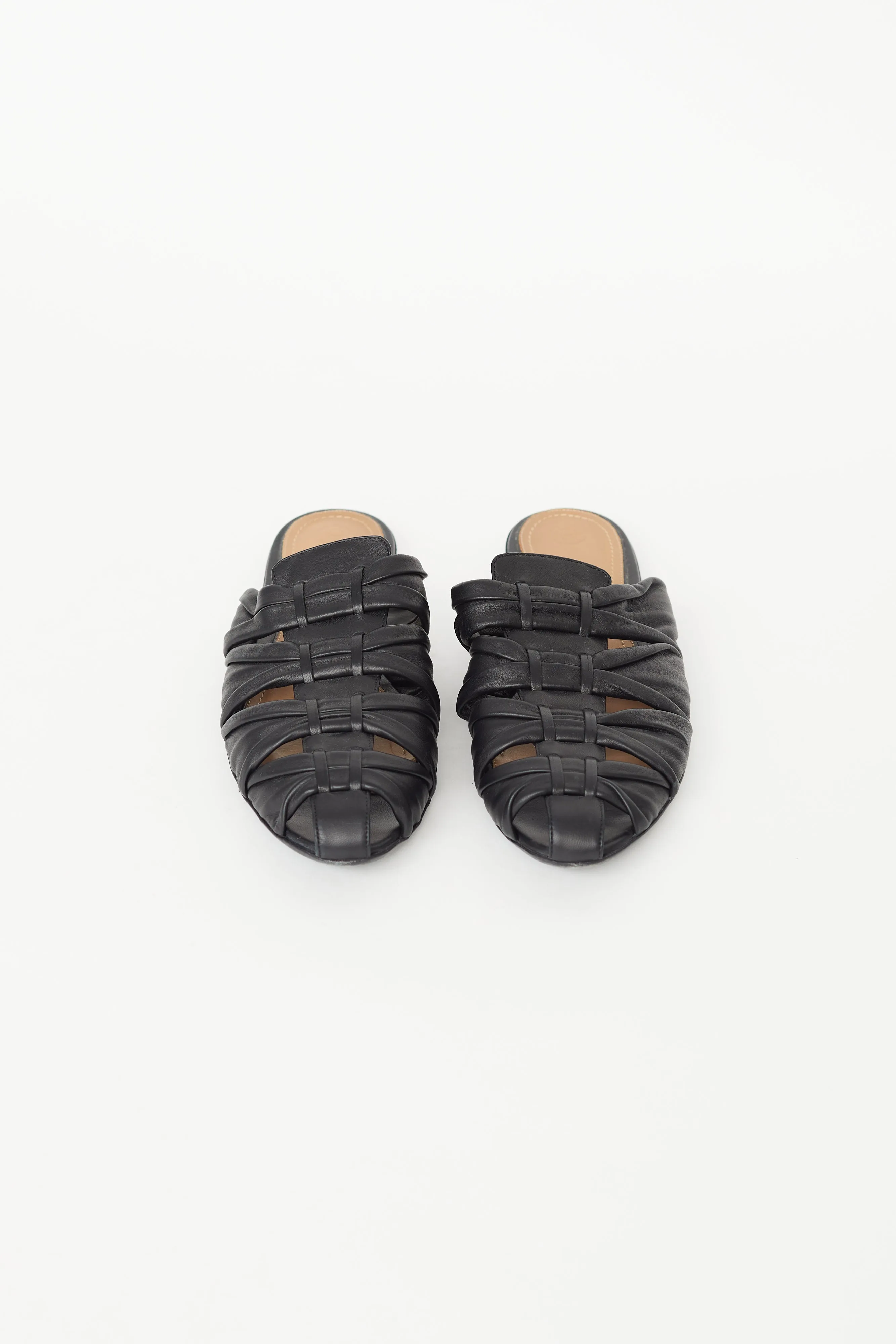 Black Leather Capri Knotted Mule