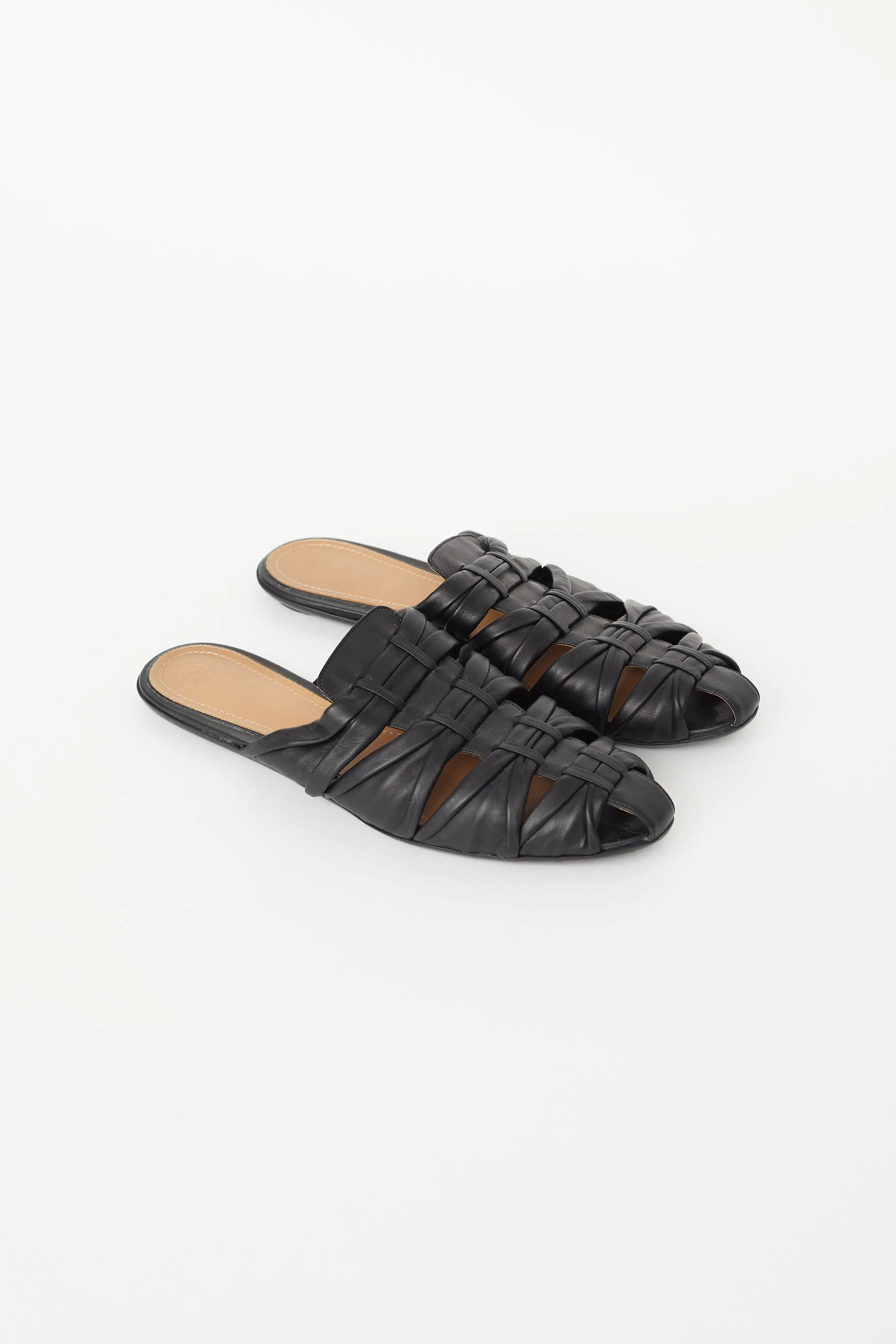 Black Leather Capri Knotted Mule