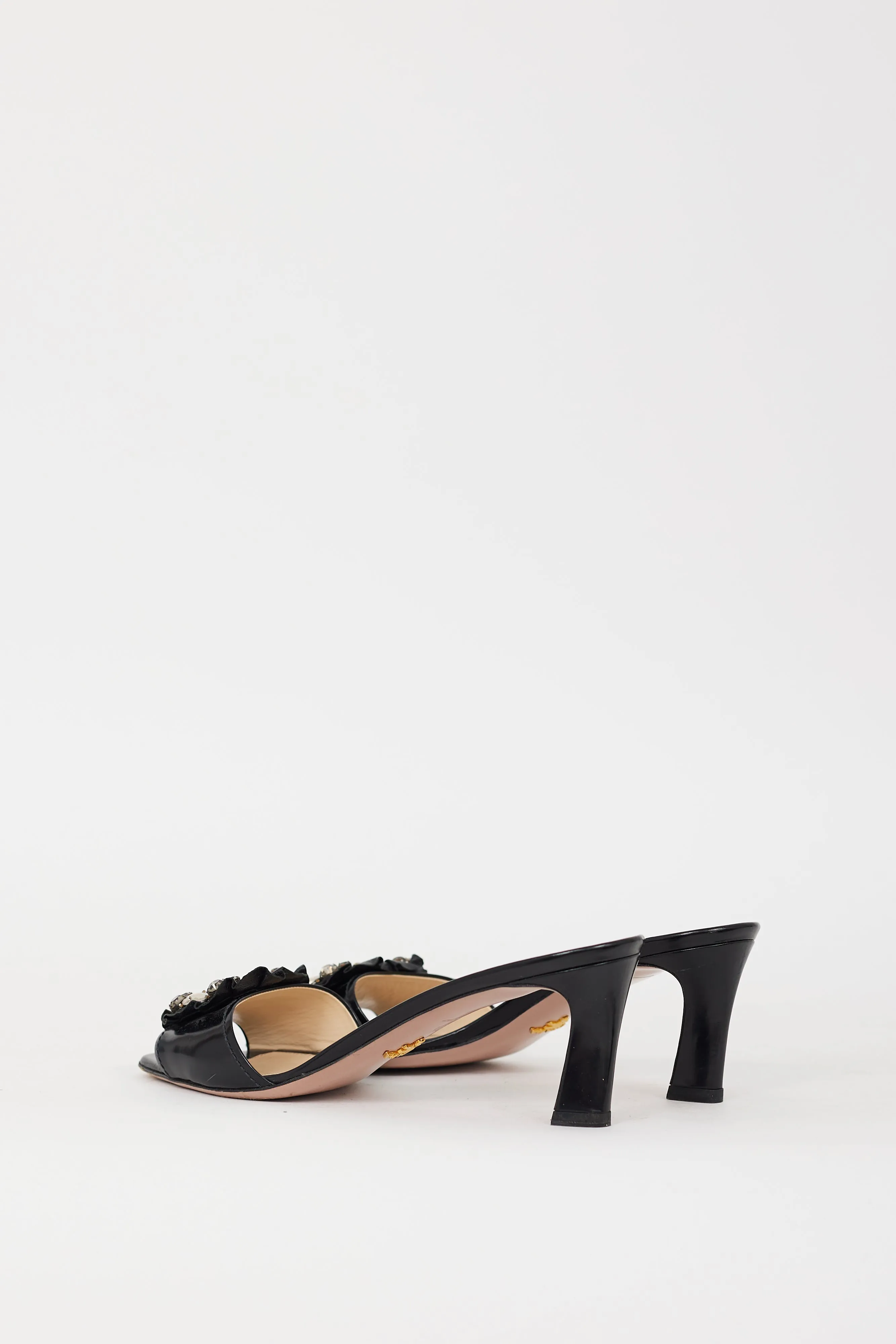 Black Leather Embellished Heeled Mule