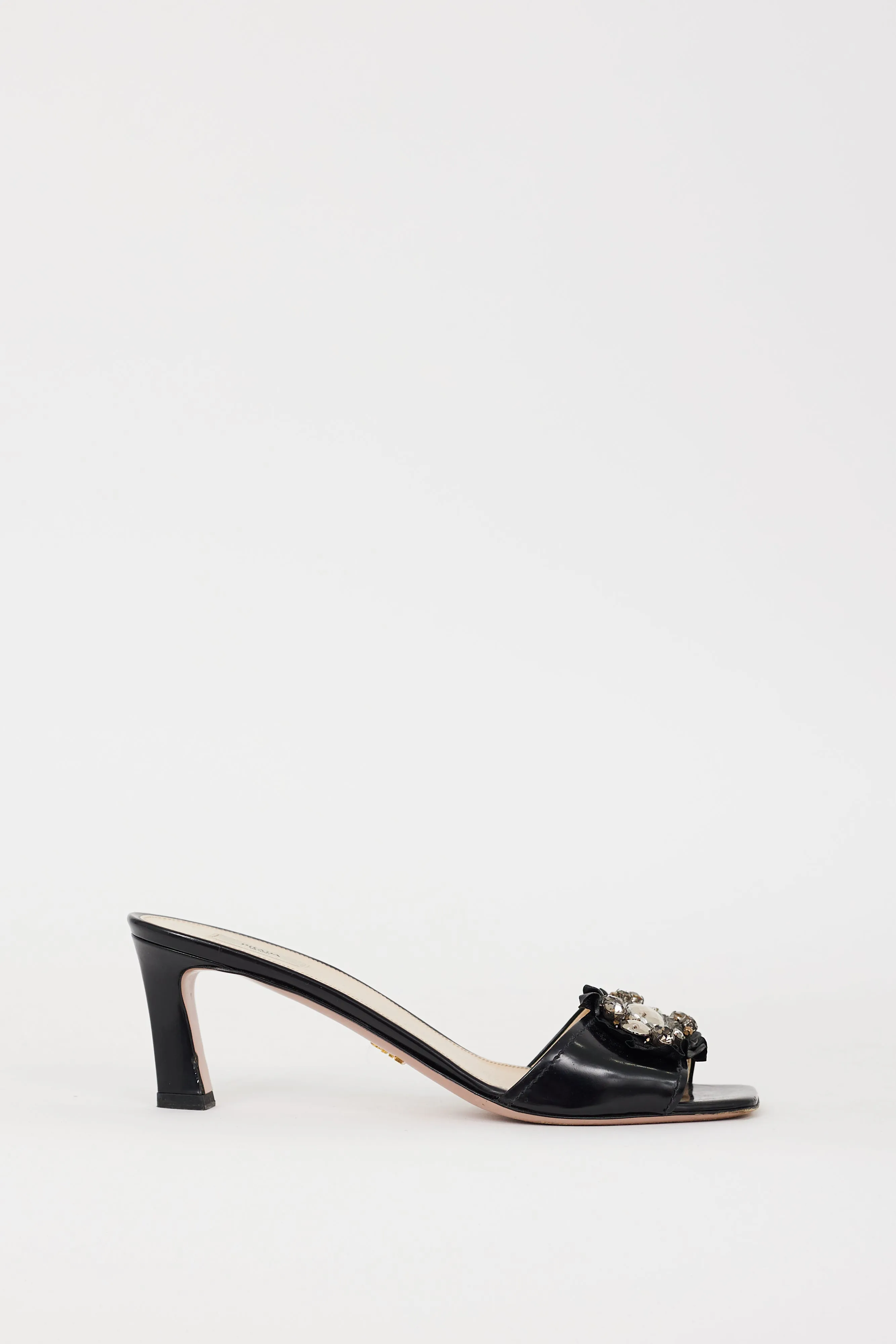 Black Leather Embellished Heeled Mule