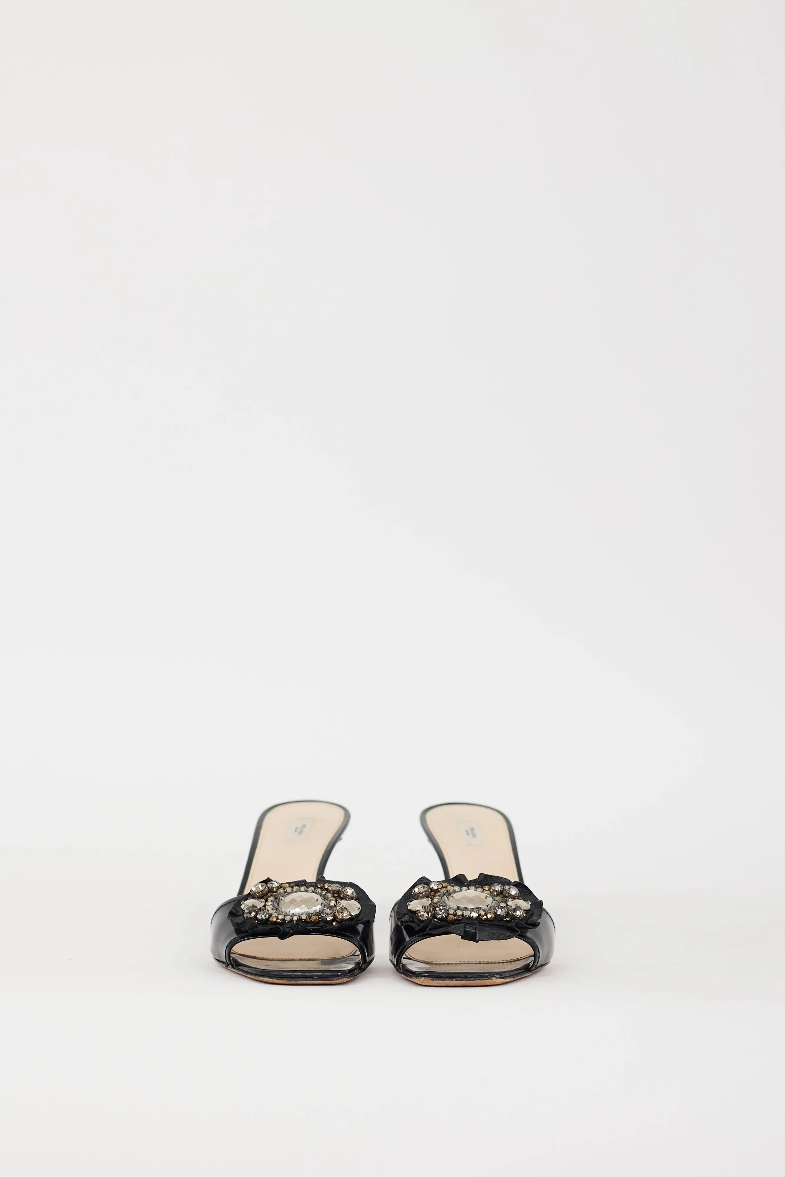 Black Leather Embellished Heeled Mule