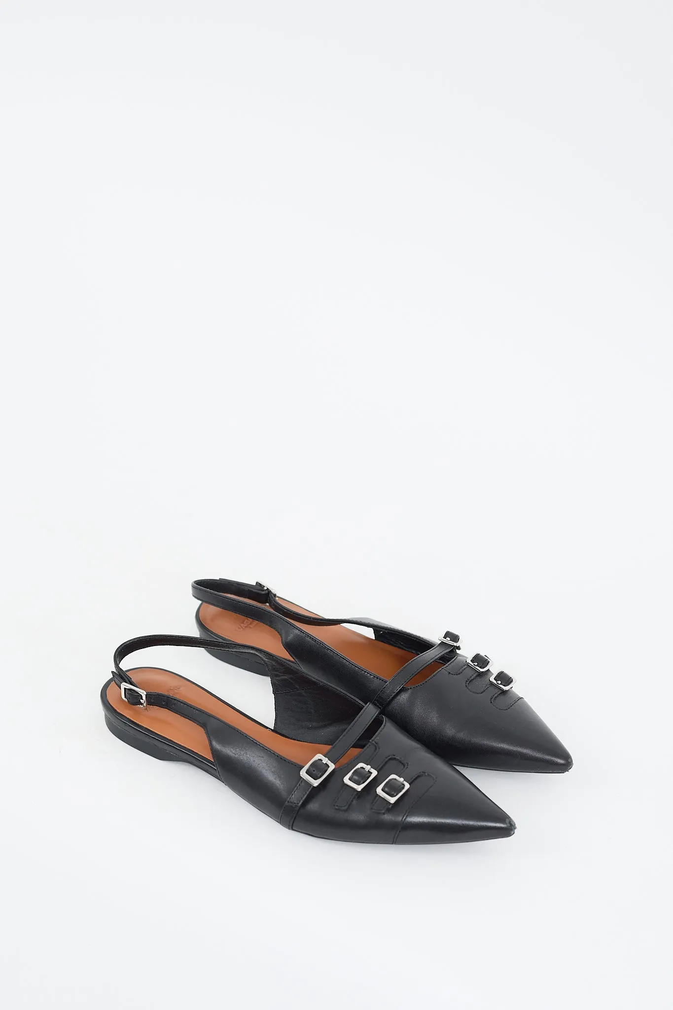 Black Leather Hermine Buckled Slingback Mule