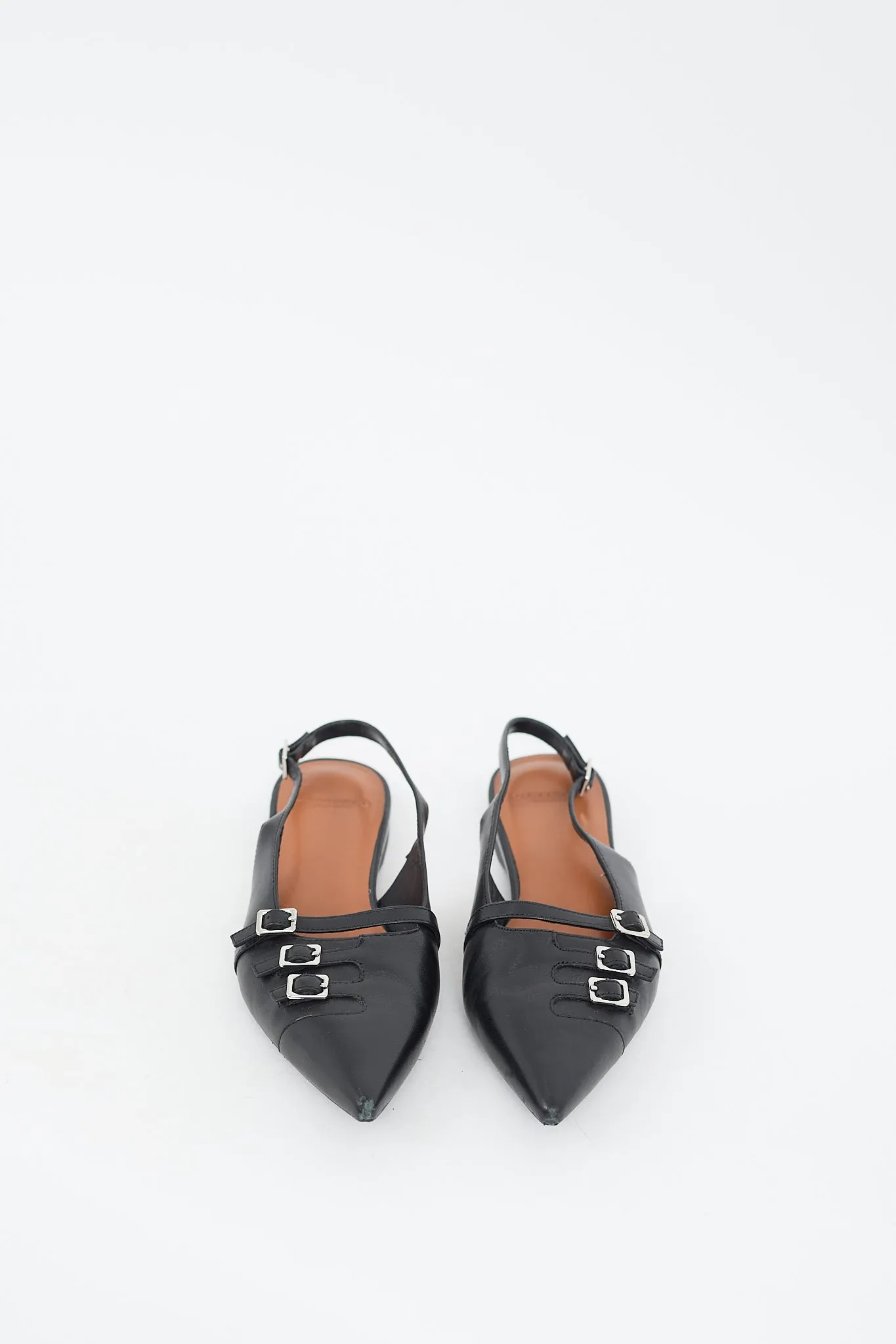 Black Leather Hermine Buckled Slingback Mule