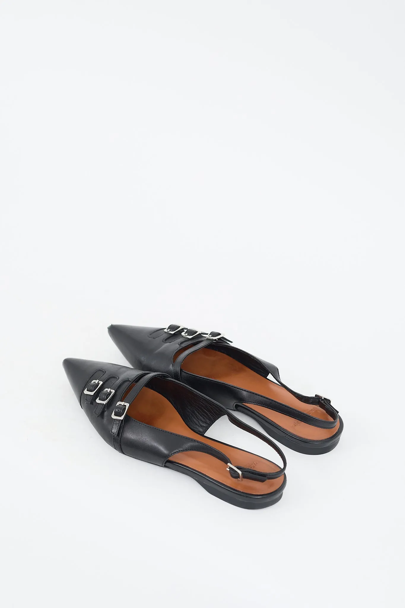 Black Leather Hermine Buckled Slingback Mule