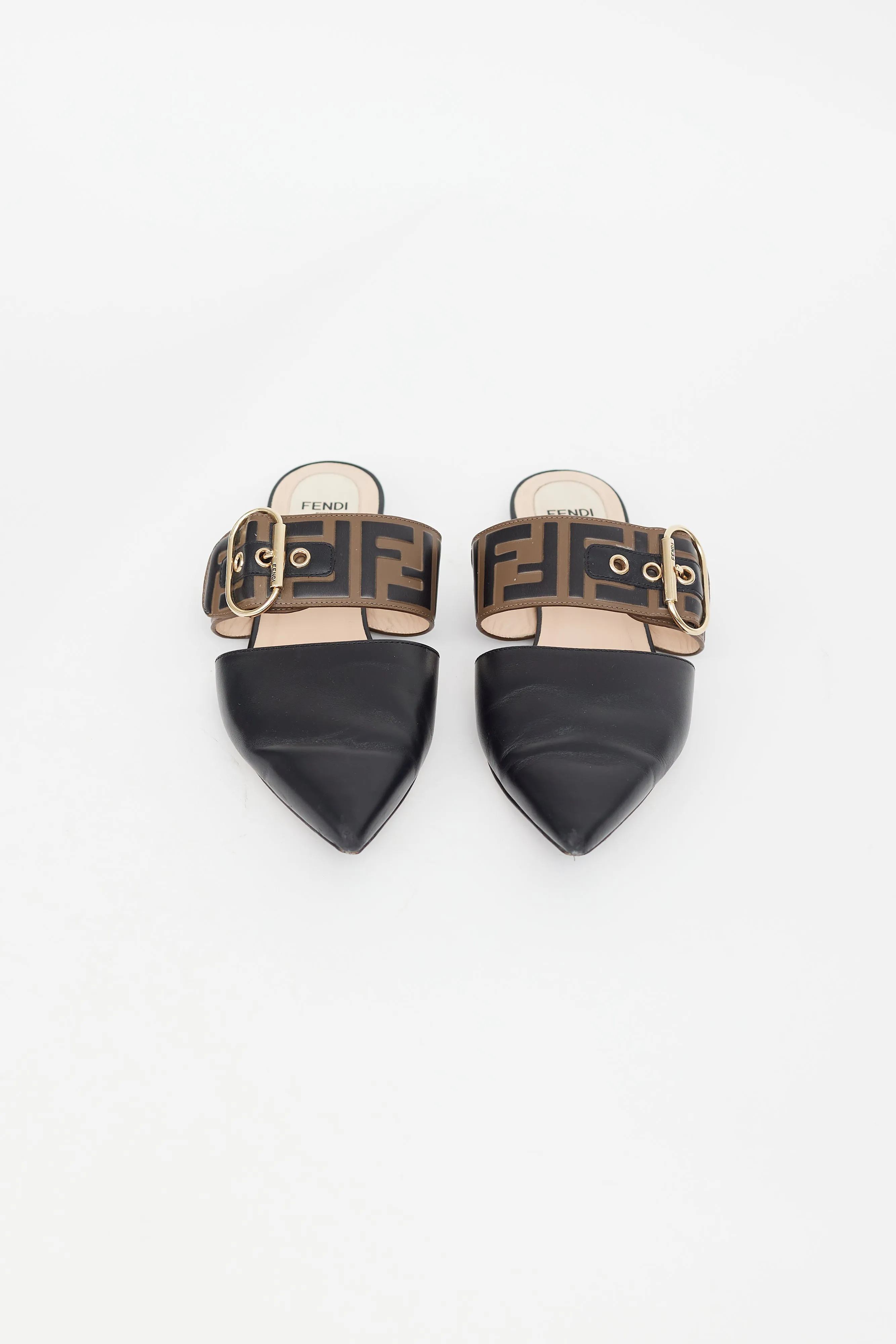 Black Leather Zucca Mule