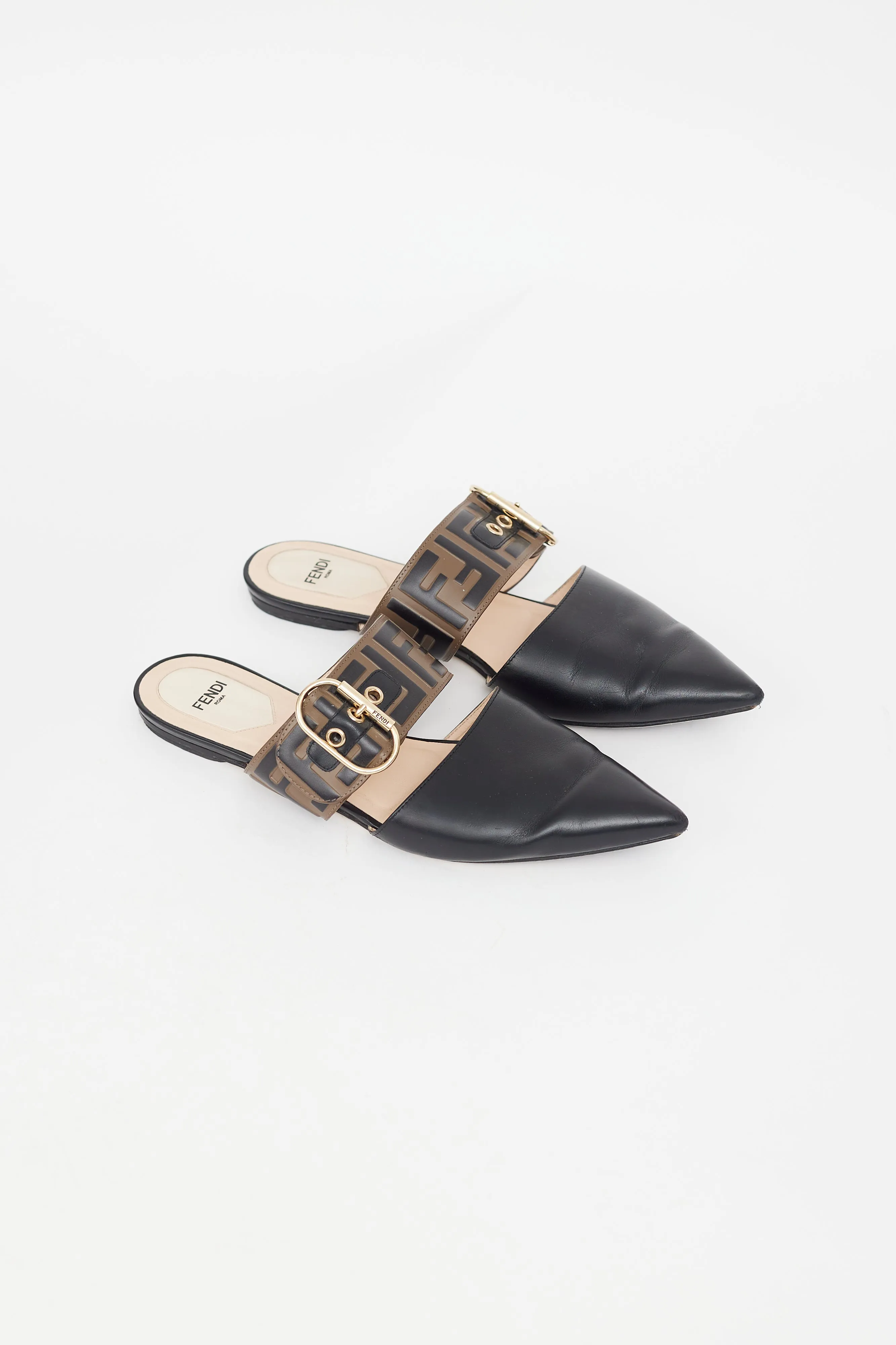 Black Leather Zucca Mule