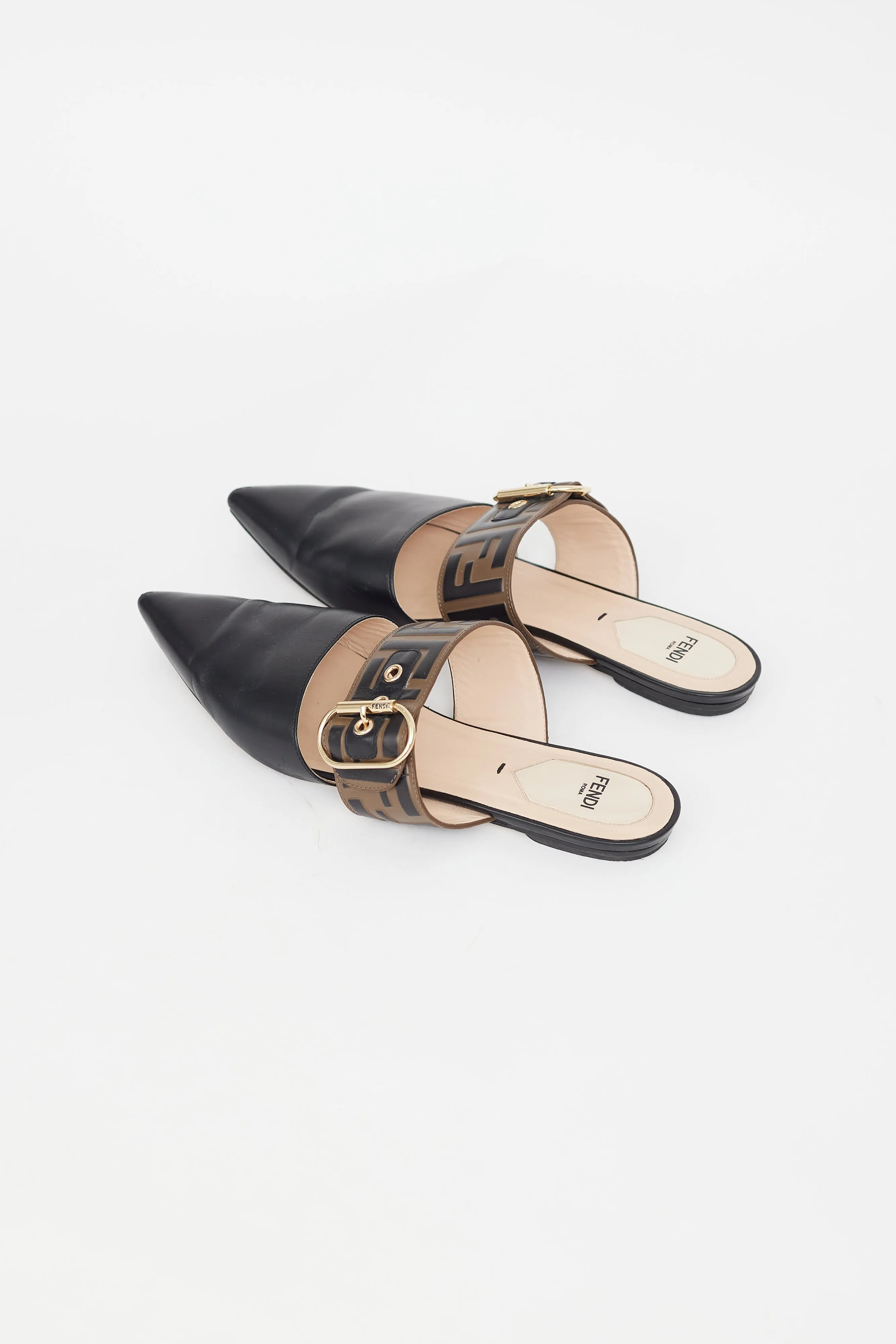 Black Leather Zucca Mule