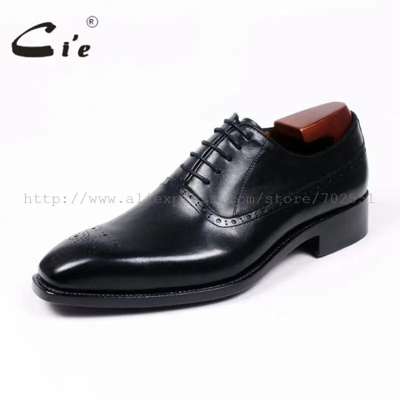 Cie Karree ausschnitte Oxfords Schnürung Solid Black 100% Echte Kalbsleder Atmungs Bespoke Schuh Handgemachte