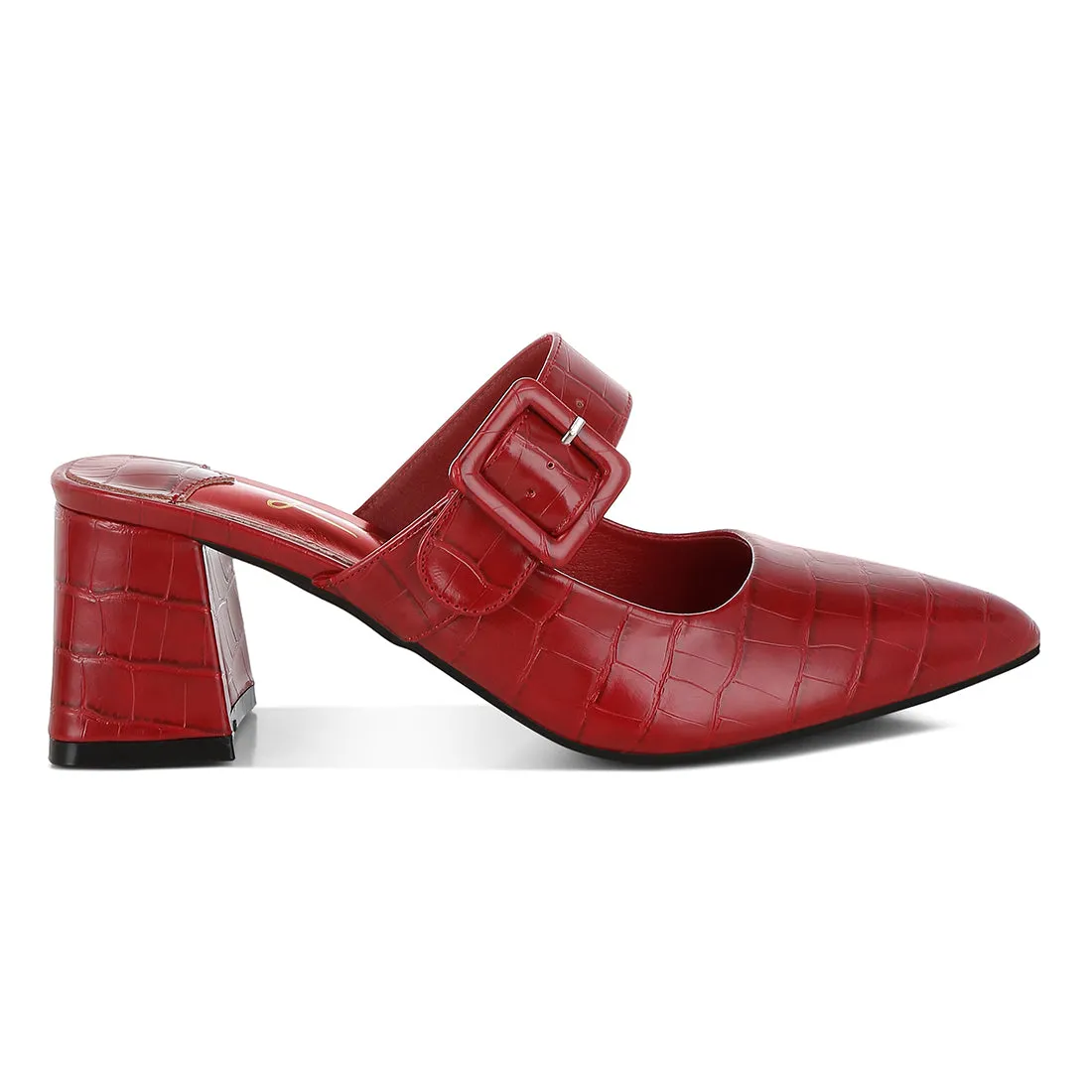 Croco Buckle Strap Detail Mules