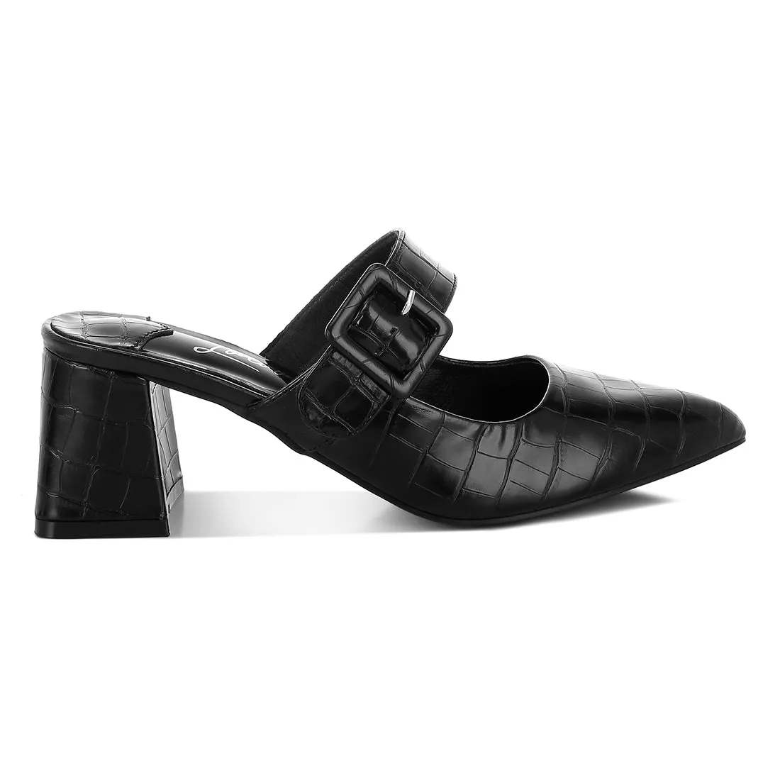 Croco Buckle Strap Detail Mules