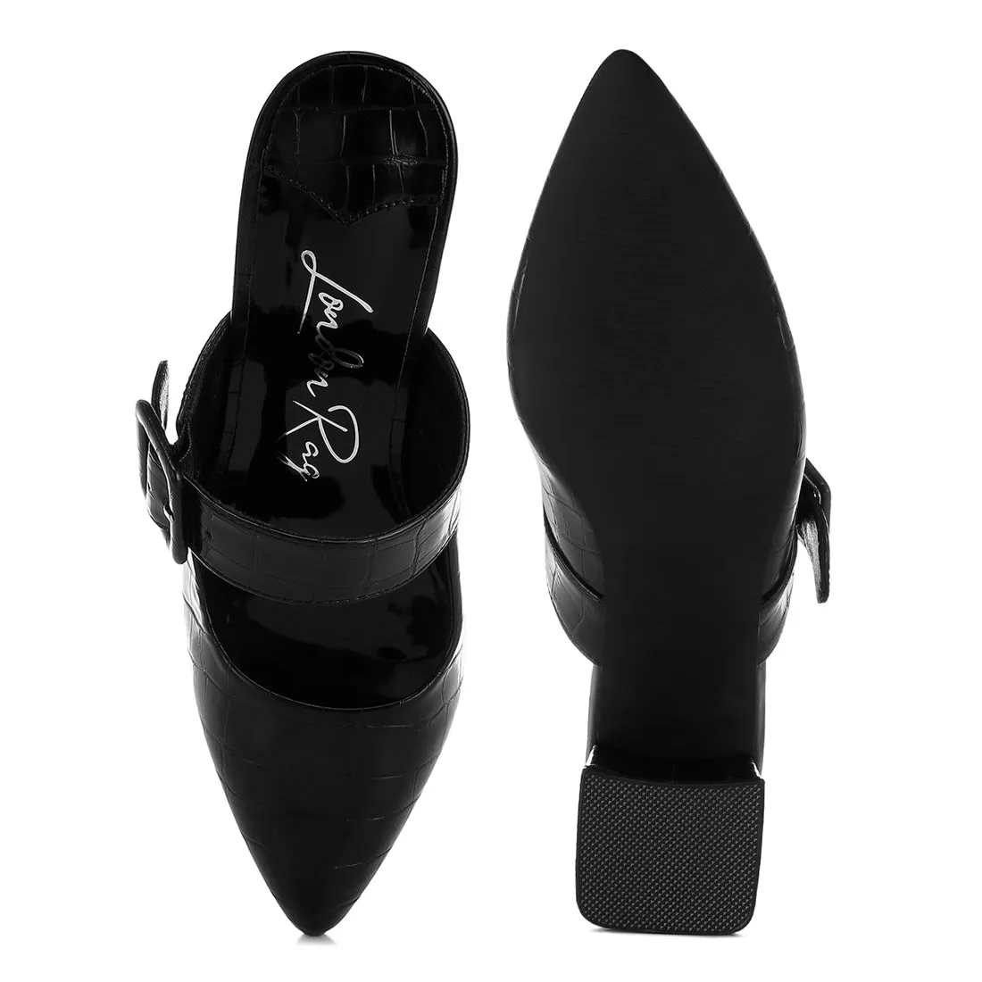 Croco Buckle Strap Detail Mules