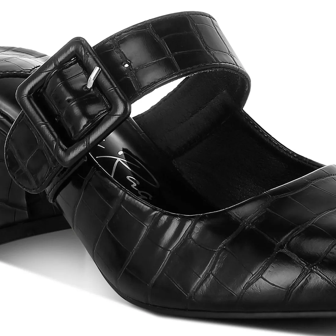 Croco Buckle Strap Detail Mules