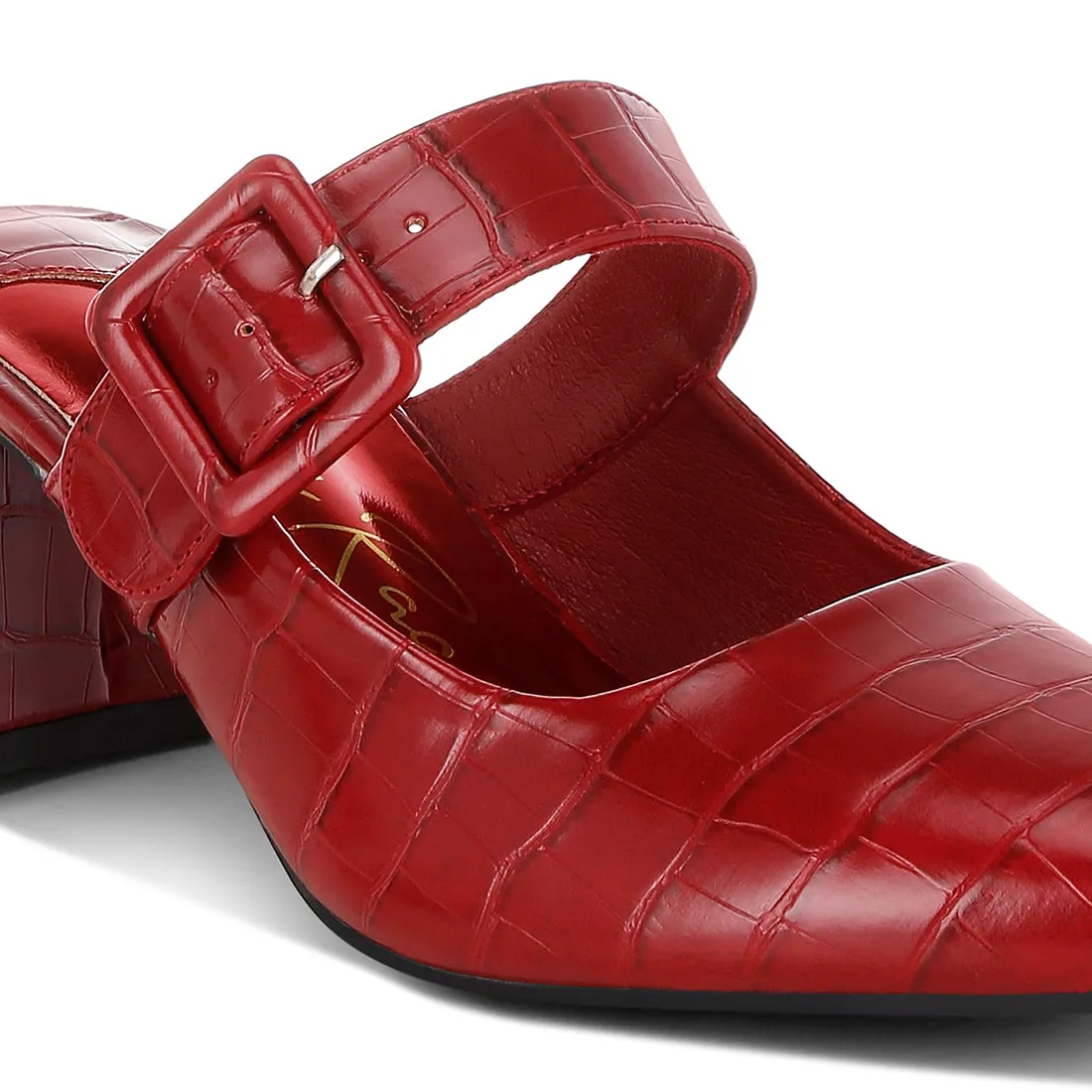 Croco Buckle Strap Detail Mules