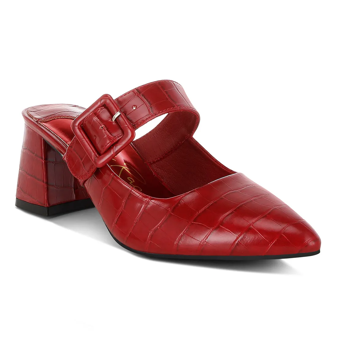 Croco Buckle Strap Detail Mules