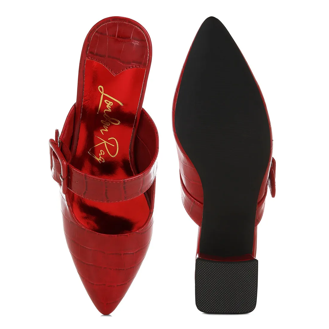 Croco Buckle Strap Detail Mules