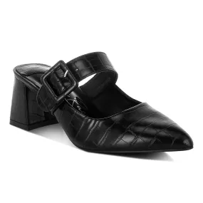 Croco Buckle Strap Detail Mules