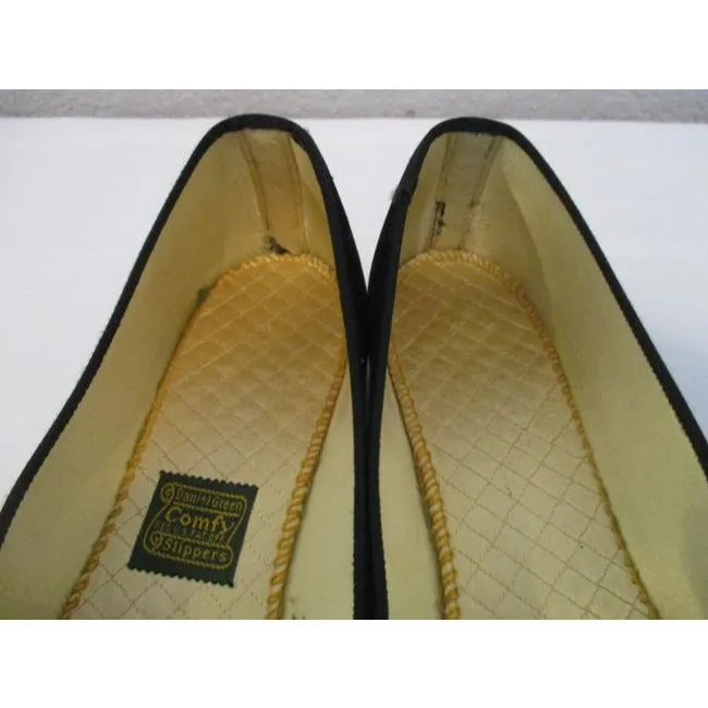 Daniel Green Black Brush Velour Gold Quilted Insole Flats Size Us