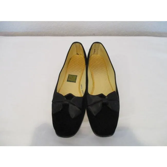 Daniel Green Black Brush Velour Gold Quilted Insole Flats Size Us