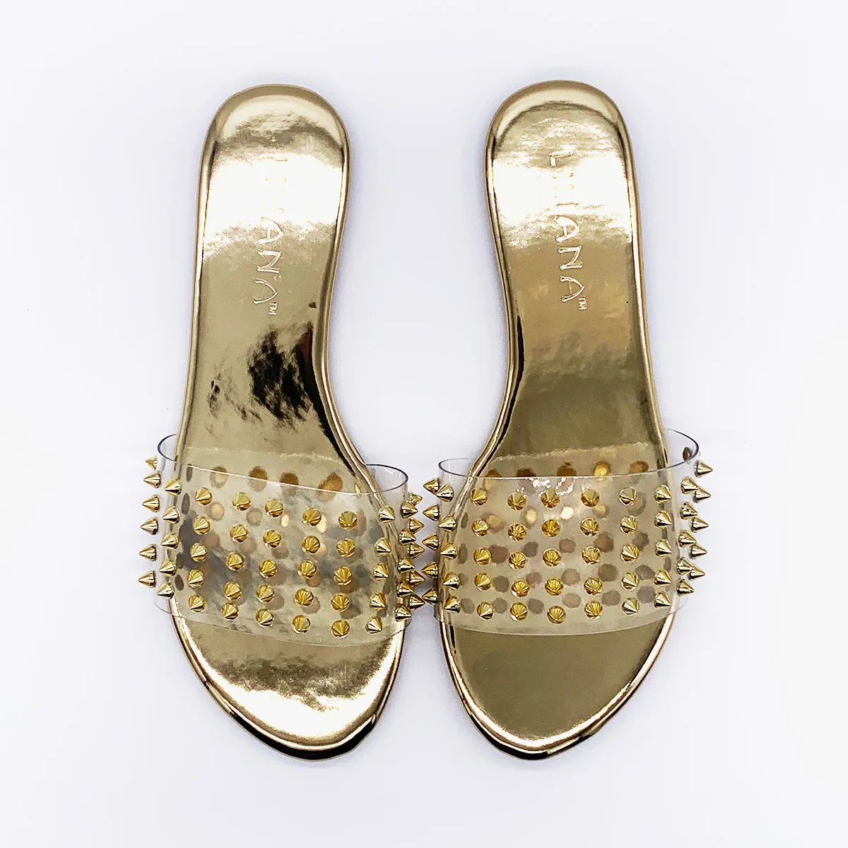 Gold Studded Clear Strap Slides