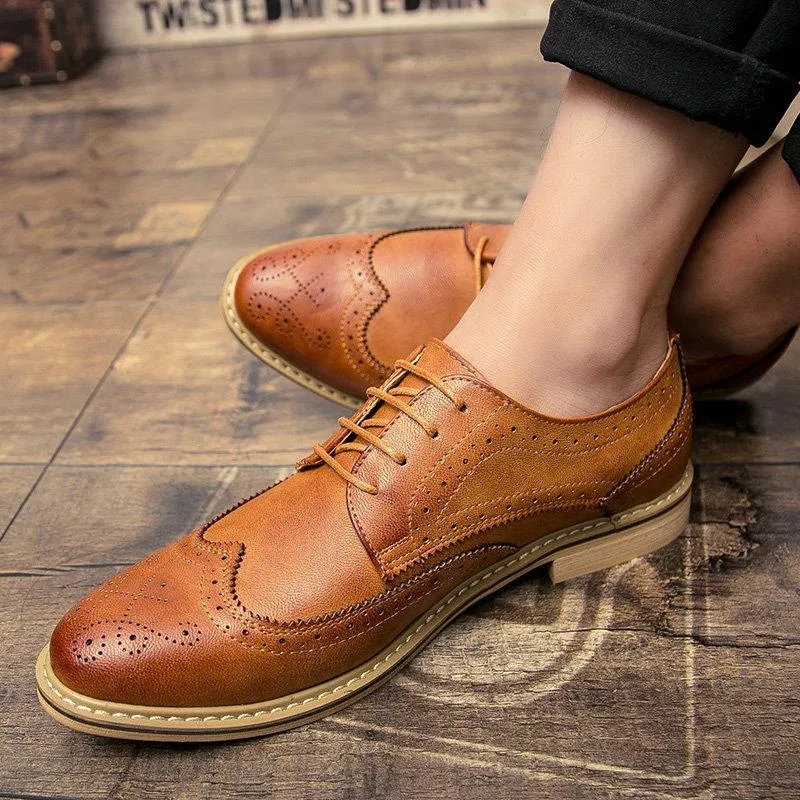Men's Breathable Leather Dress Shoes With Pointed Toe