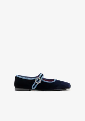 Navy Velvet Ballerinas