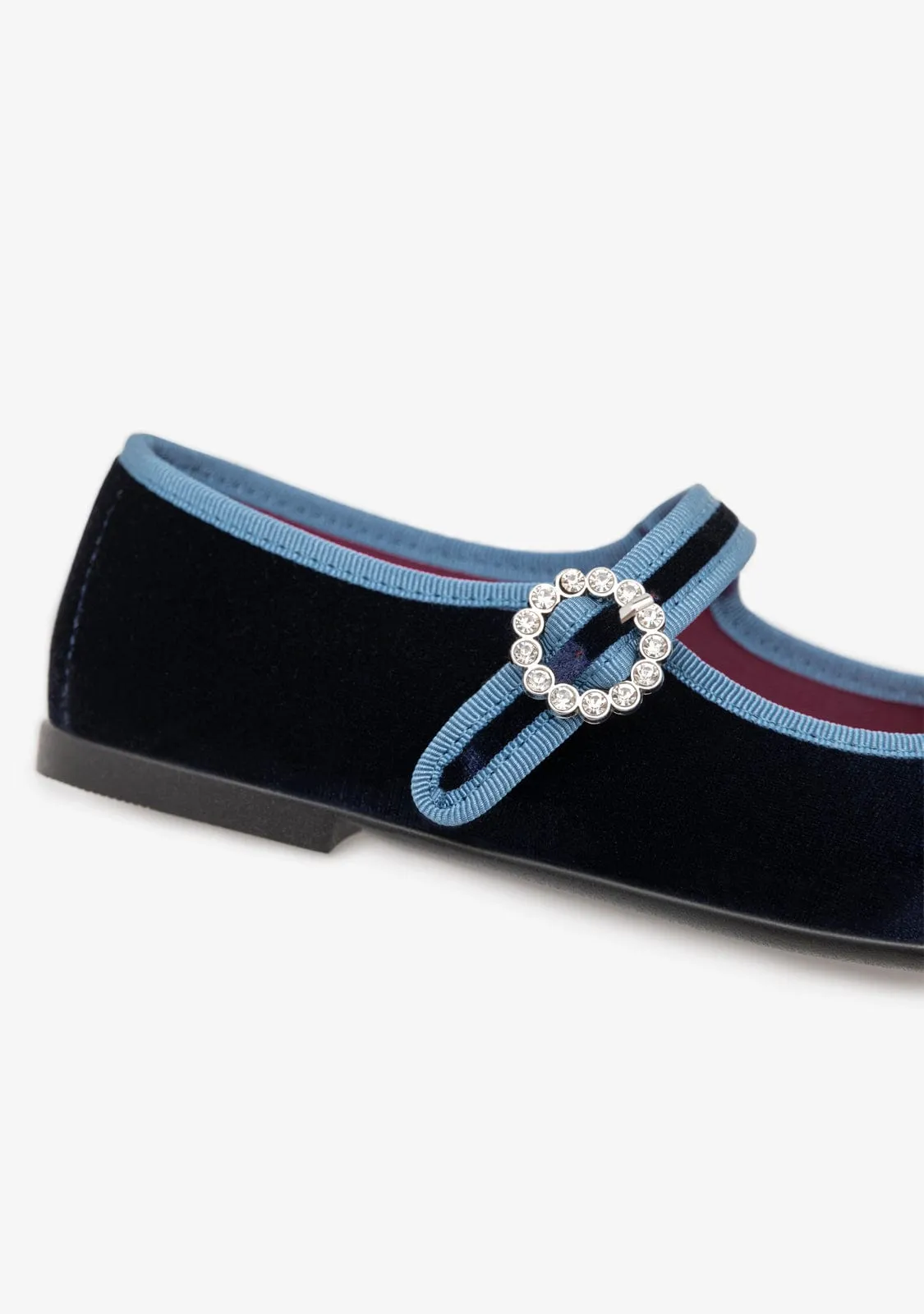 Navy Velvet Ballerinas