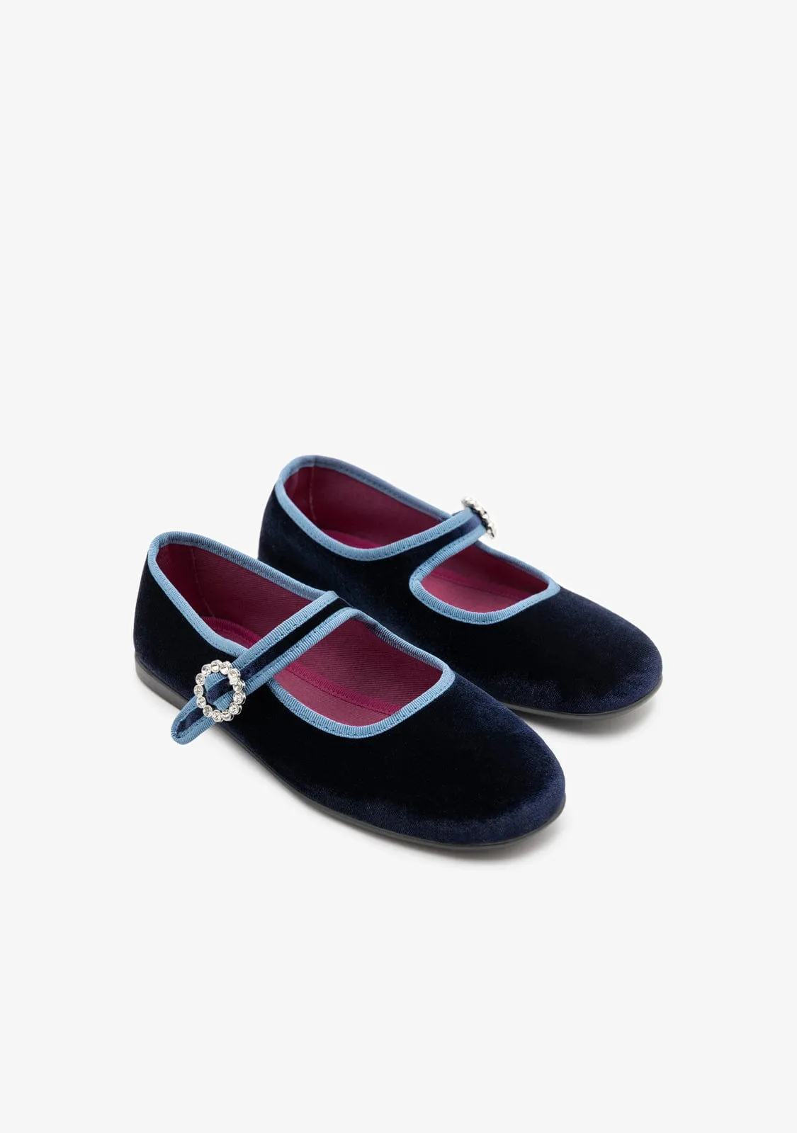 Navy Velvet Ballerinas