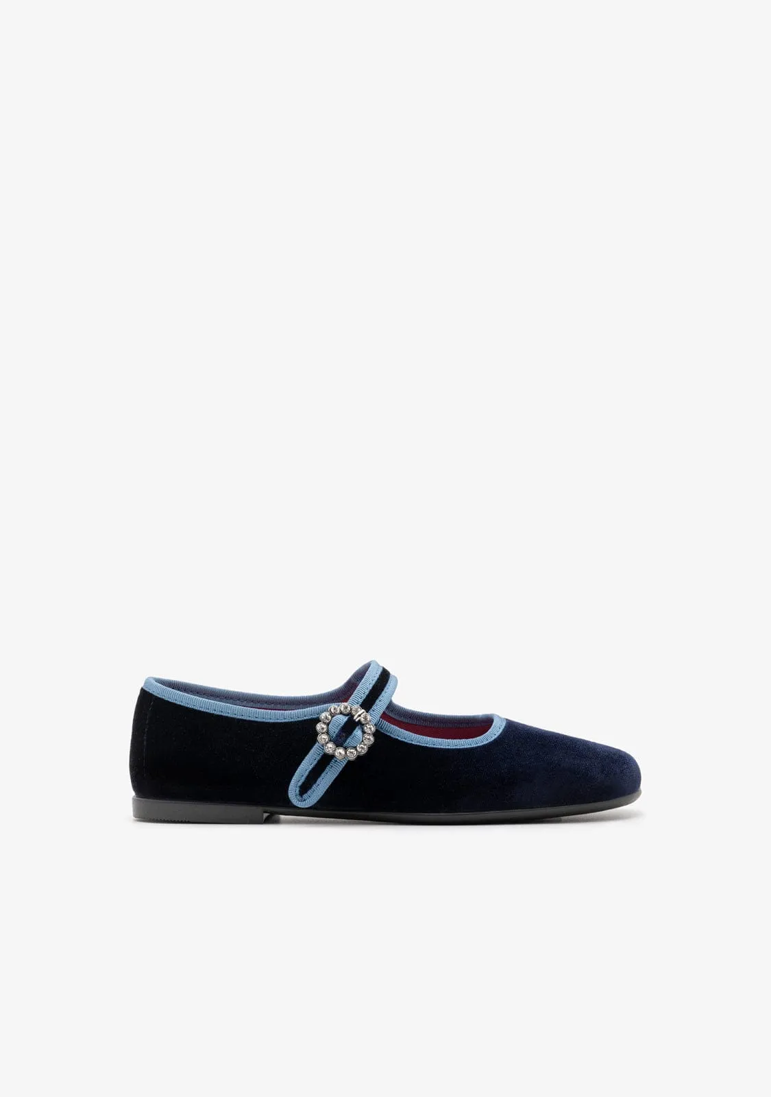 Navy Velvet Ballerinas