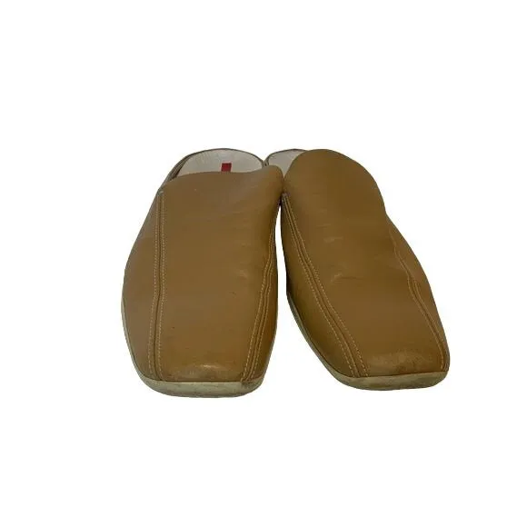 PRADA Camel Beige Squared Toe Slide Mules