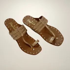 Rose Gold Kongri Kolhapuri Flats for Women | Hand Crafted | Comfy Day Wear