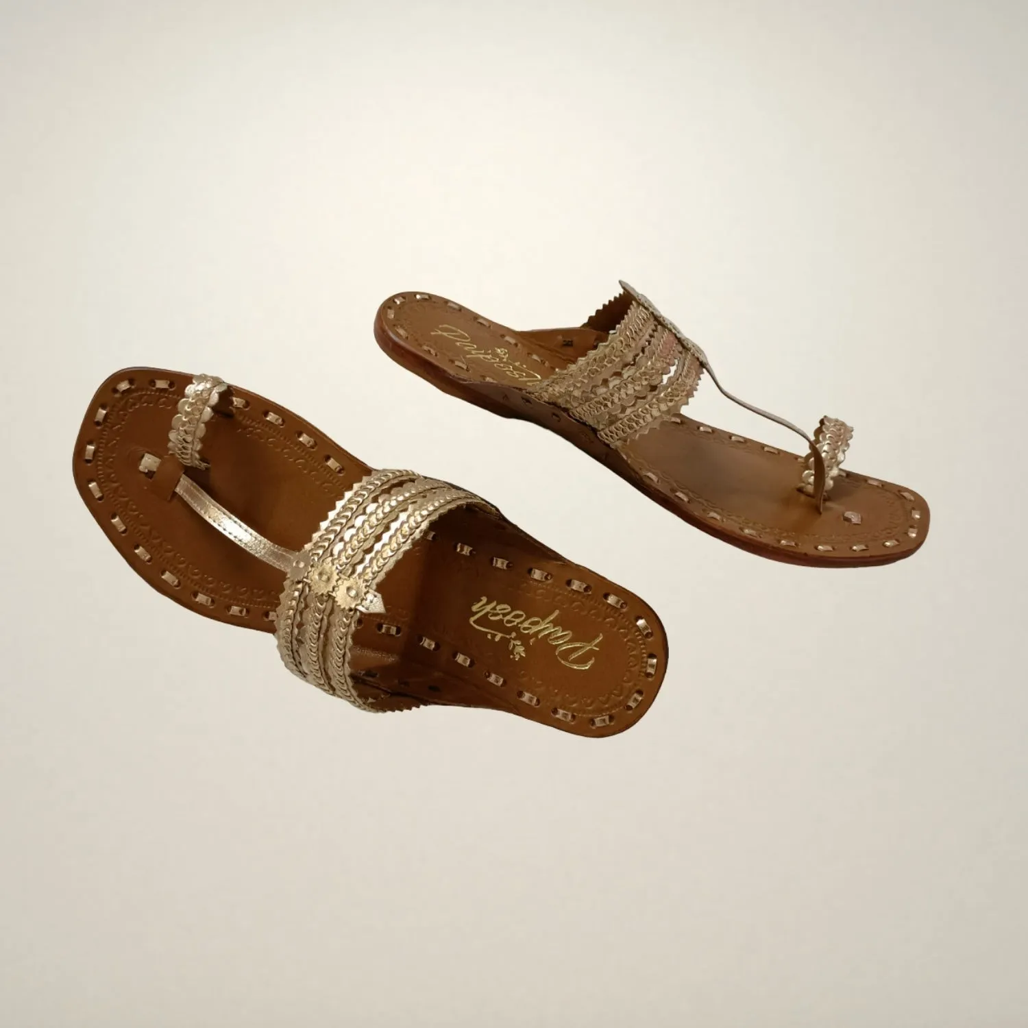 Rose Gold Kongri Kolhapuri Flats for Women | Hand Crafted | Comfy Day Wear