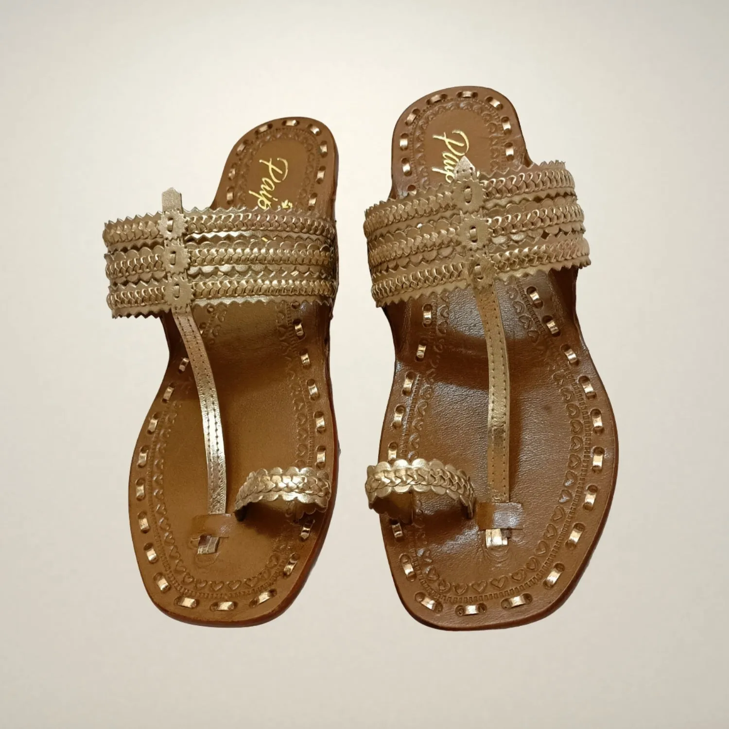 Rose Gold Kongri Kolhapuri Flats for Women | Hand Crafted | Comfy Day Wear